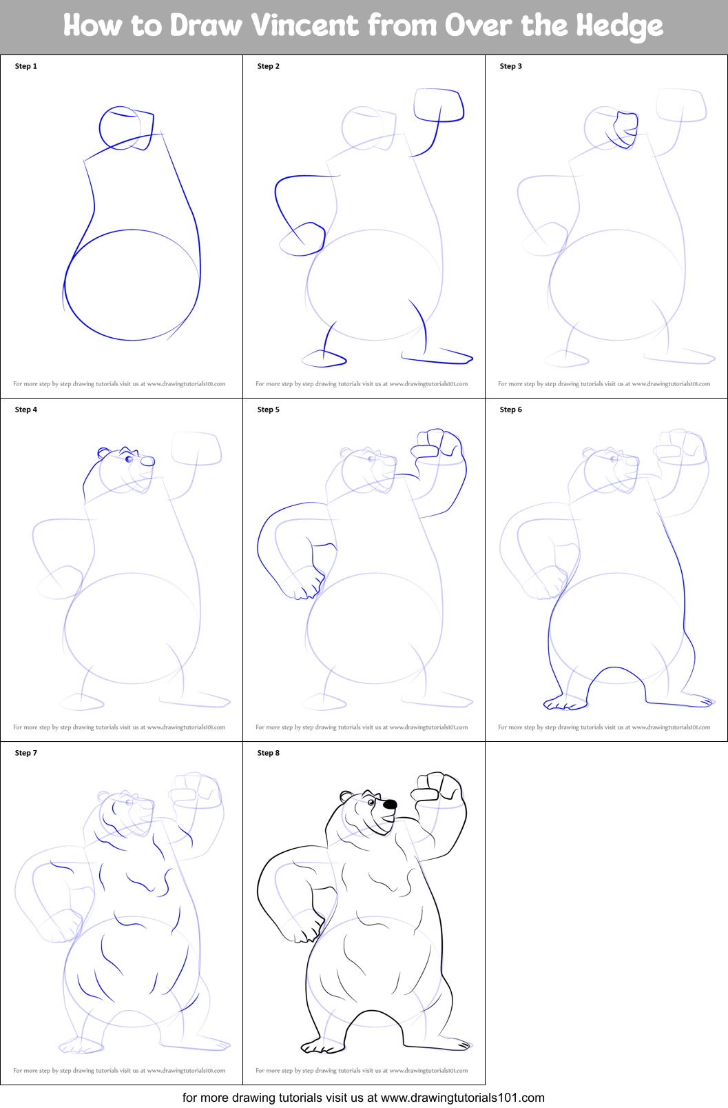 How to Draw Vincent from Over the Hedge Printable Step by Step