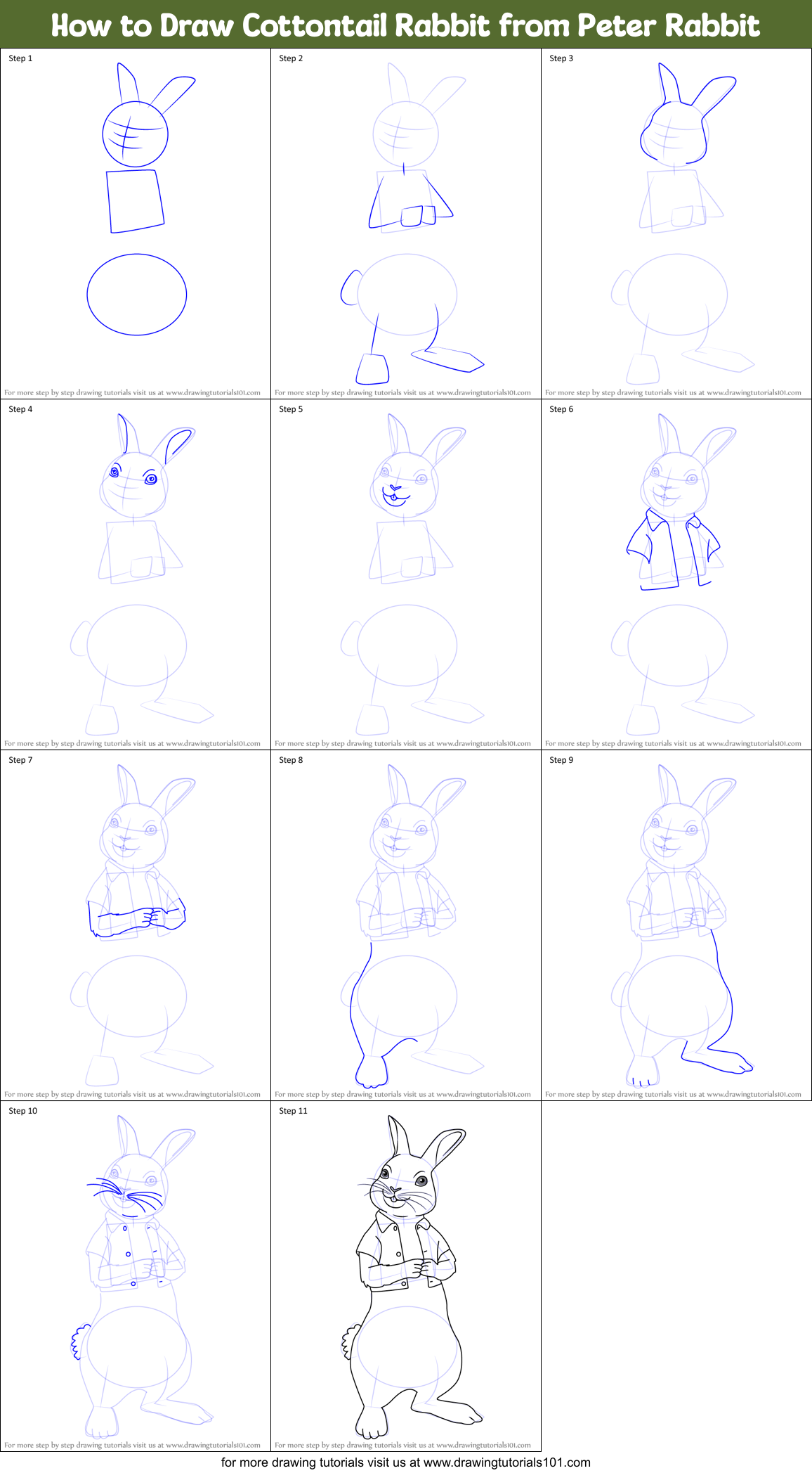 How to Draw Cottontail Rabbit from Peter Rabbit Printable Step by Step