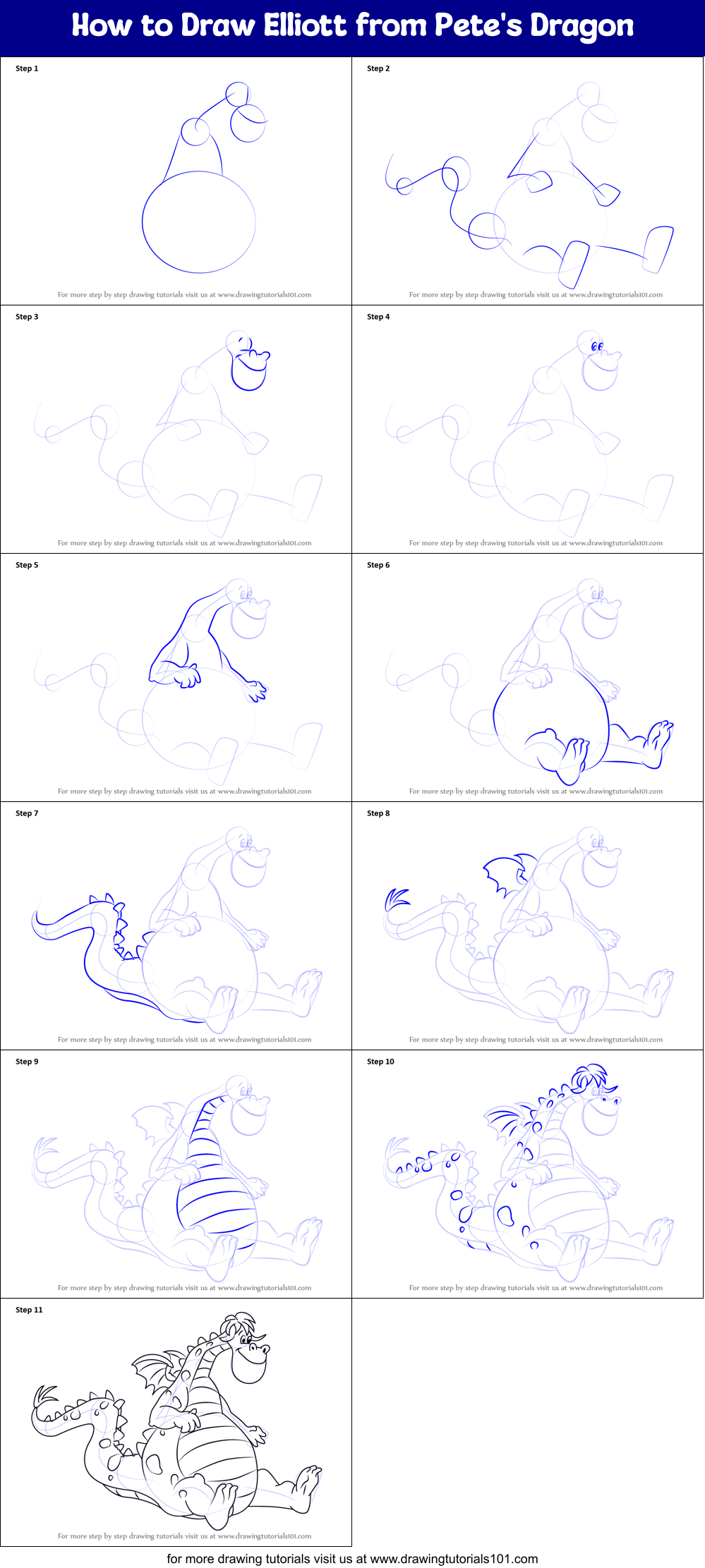How to Draw Elliott from Pete's Dragon Printable Step by Step