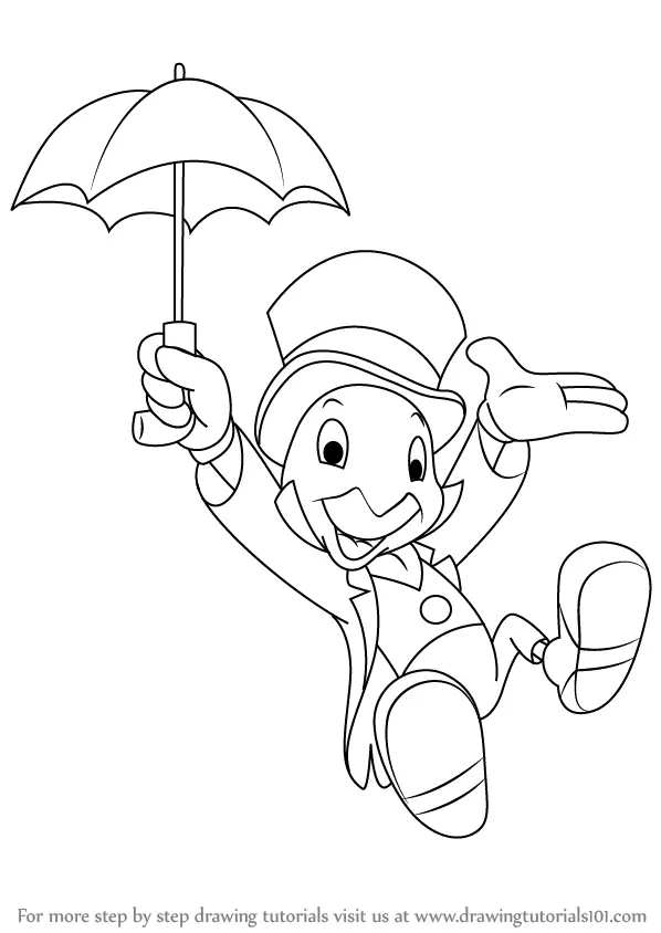 Learn How to Draw Jiminy Cricket from Pinocchio (Pinocchio) Step by Step :  Drawing Tutorials