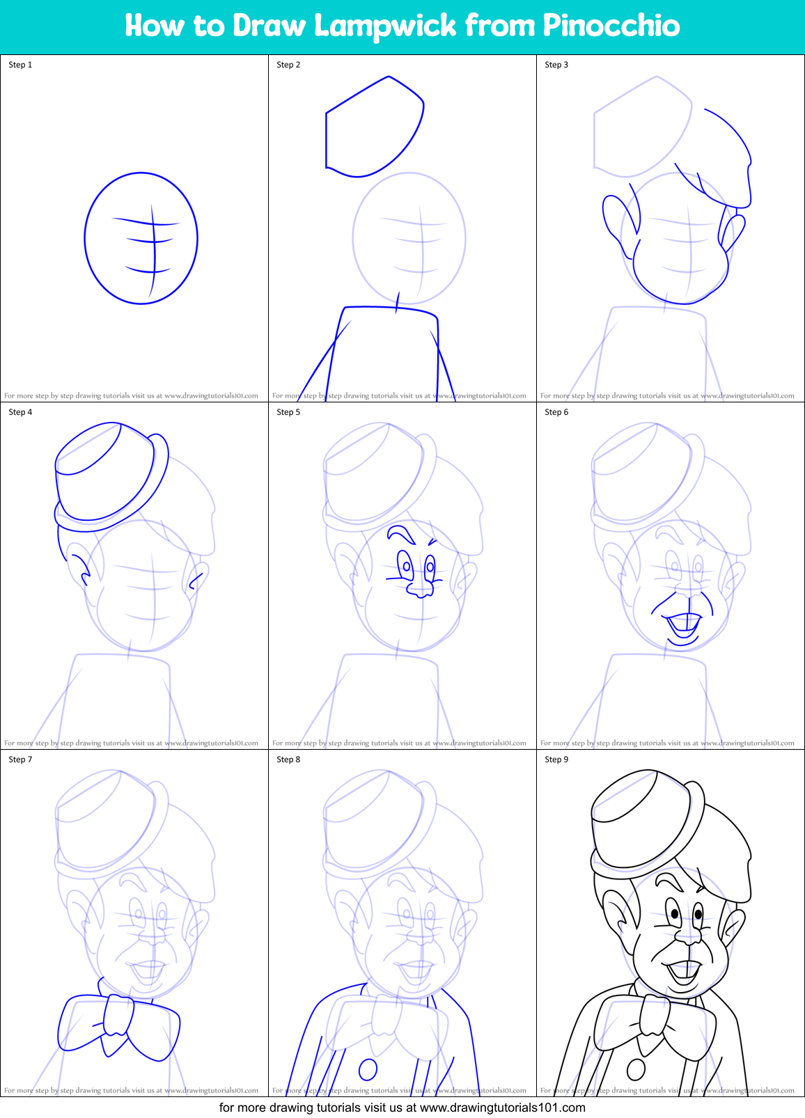How to Draw Lampwick from Pinocchio Printable Step by Step