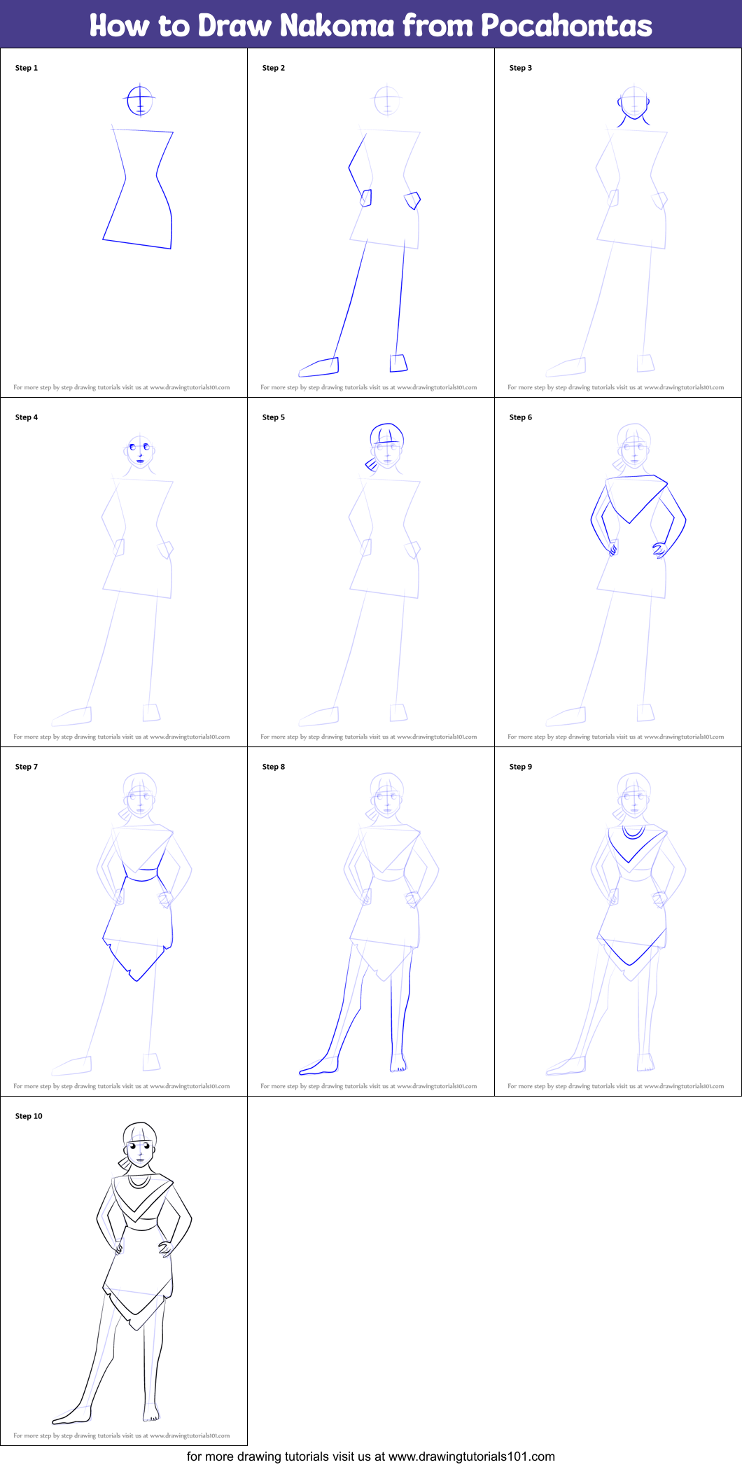 How to Draw Nakoma from Pocahontas Printable Step by Step