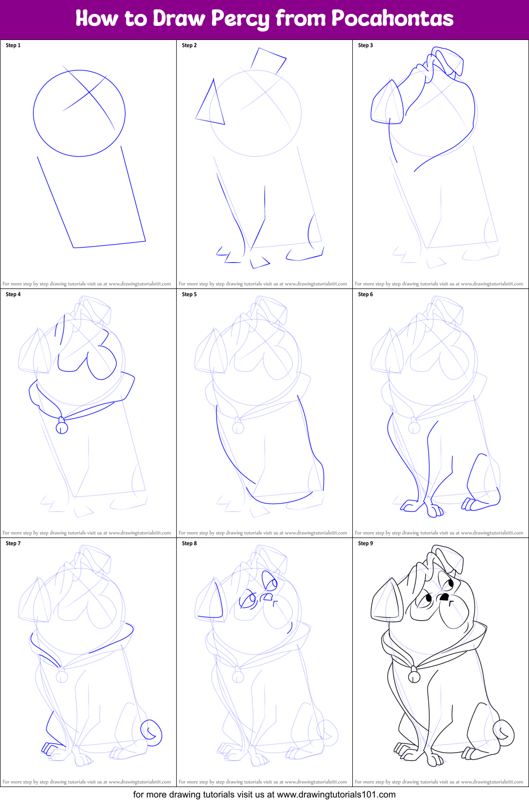 How to Draw Percy from Pocahontas Printable Step by Step