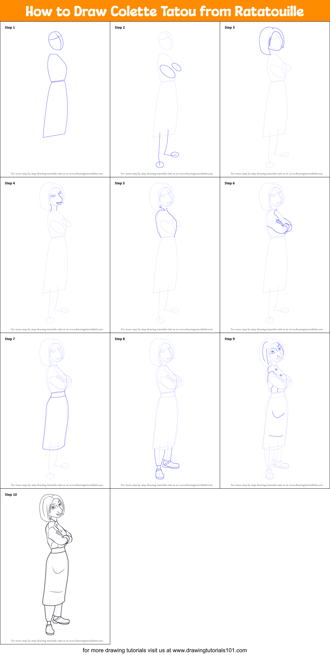 Download How to Draw Colette Tatou from Ratatouille printable step by step drawing sheet ...