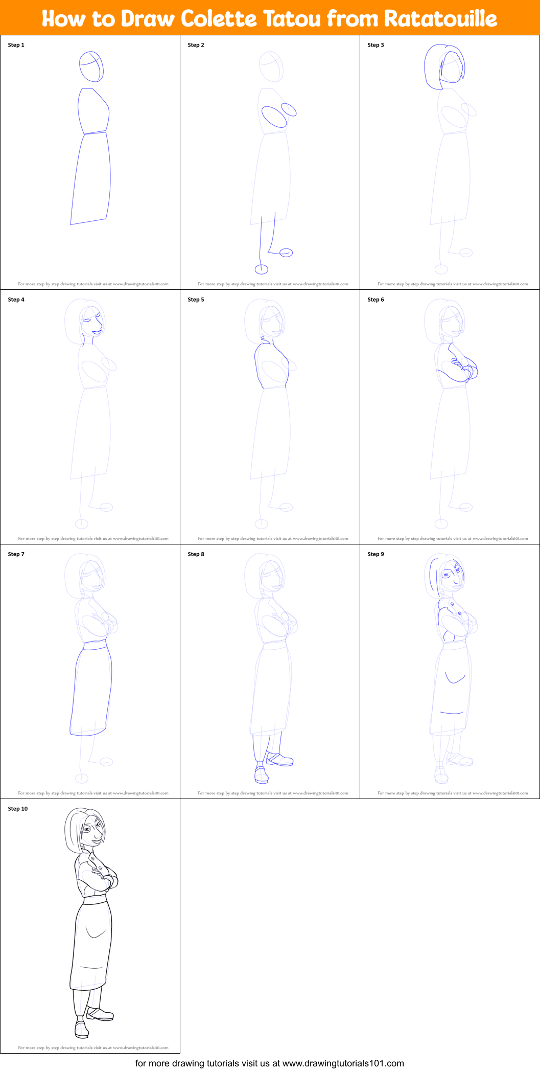 How to Draw Colette Tatou from Ratatouille Printable Step by Step