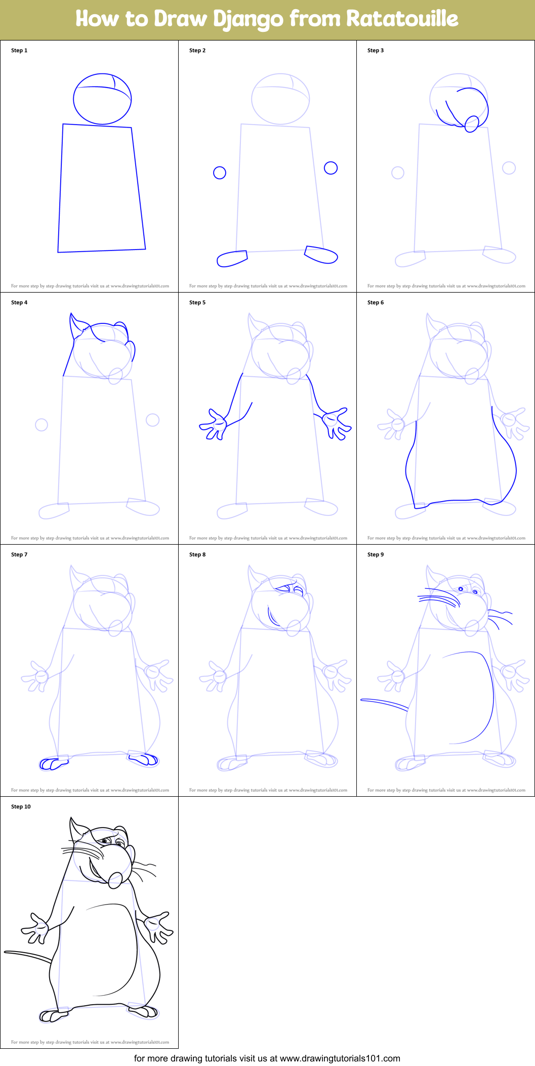 How to Draw Django from Ratatouille Printable Step by Step