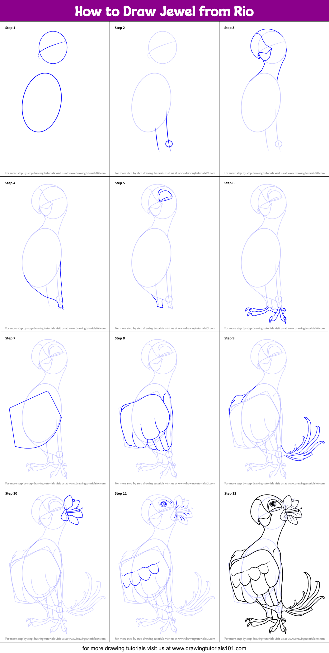 How to Draw Jewel from Rio Printable Step by Step