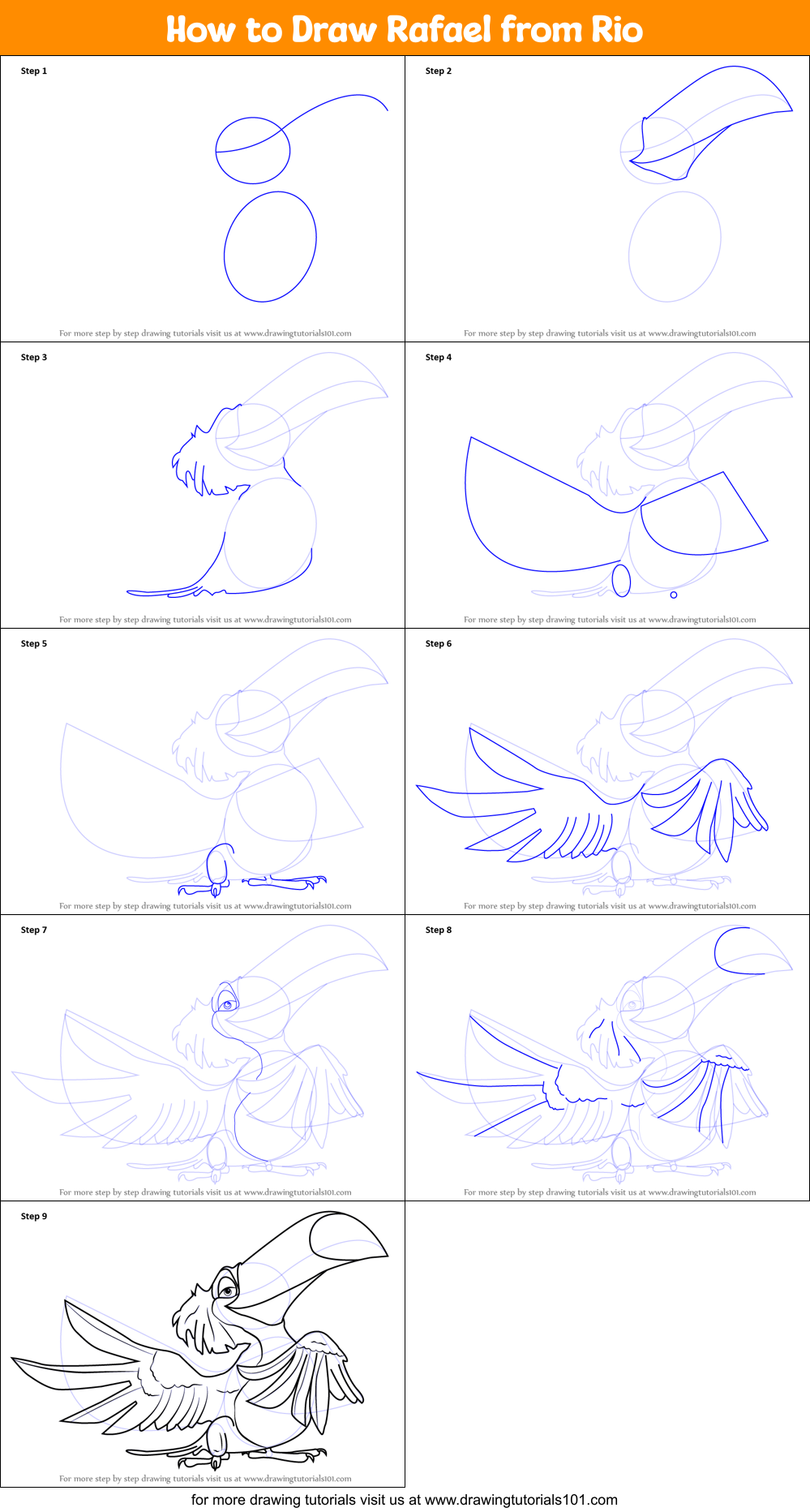 How to Draw Rafael from Rio Printable Step by Step