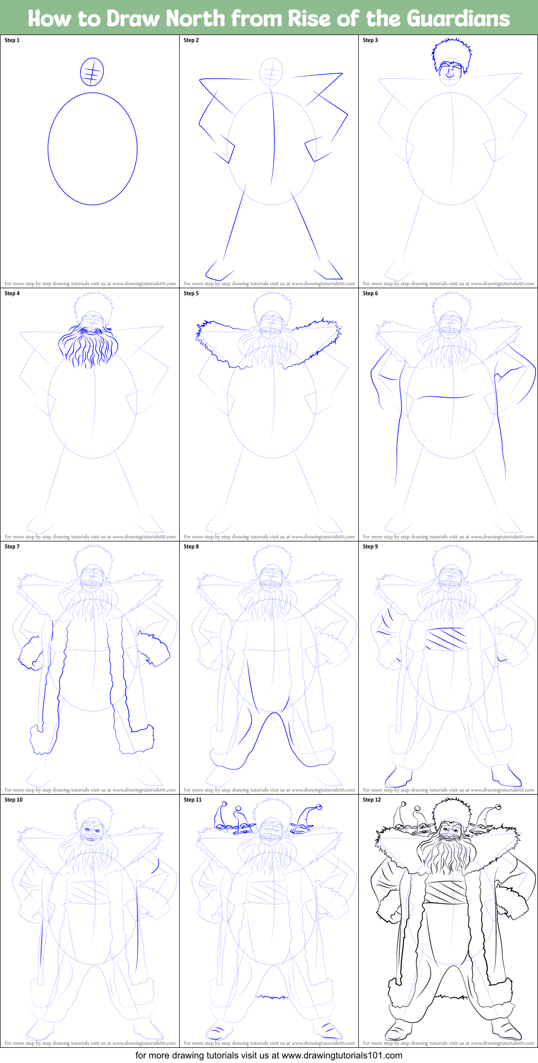 How to Draw North from Rise of the Guardians Printable Step by Step