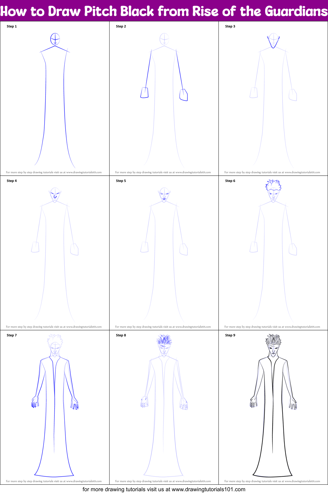 How to Draw Pitch Black from Rise of the Guardians Printable Step by Step