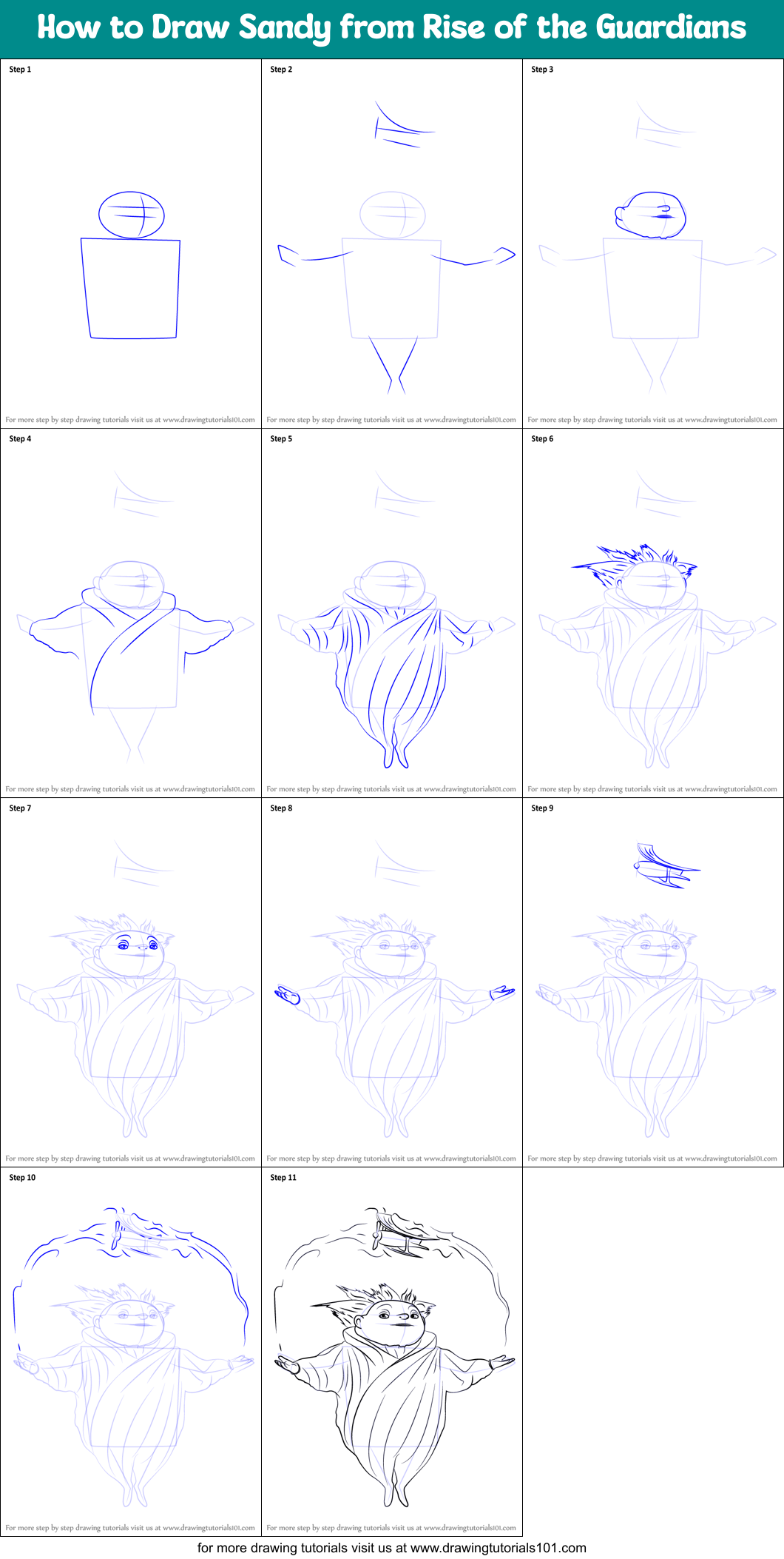 How to Draw Sandy from Rise of the Guardians Printable Step by Step