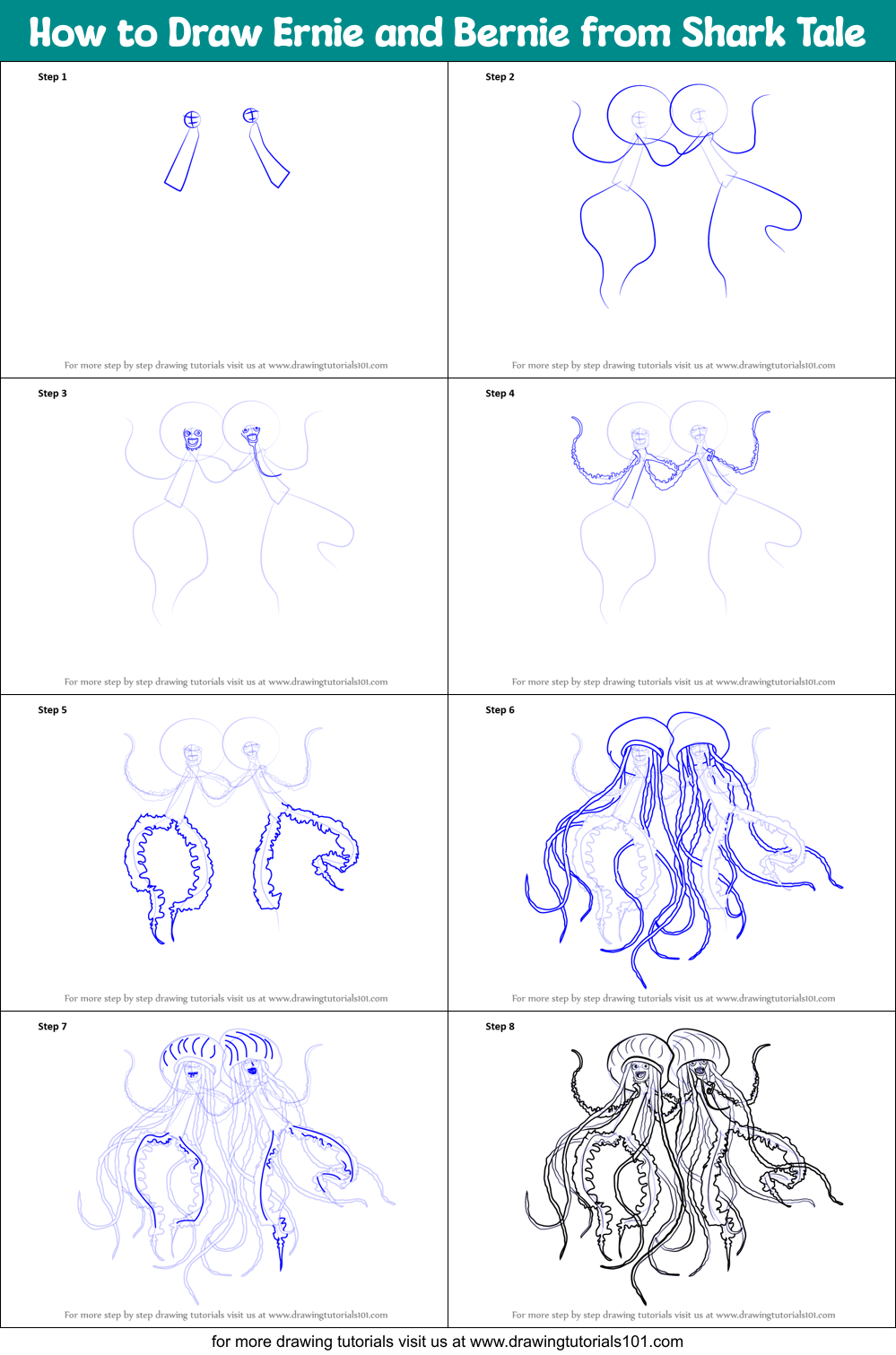 How to Draw Ernie and Bernie from Shark Tale Printable Step by Step
