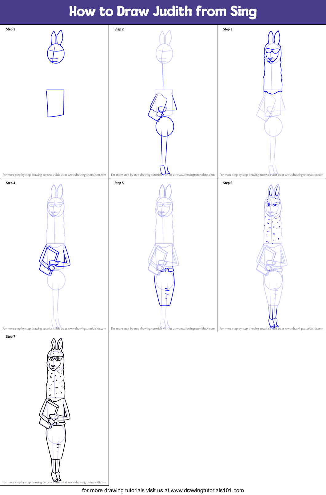 How to Draw Judith from Sing Printable Step by Step