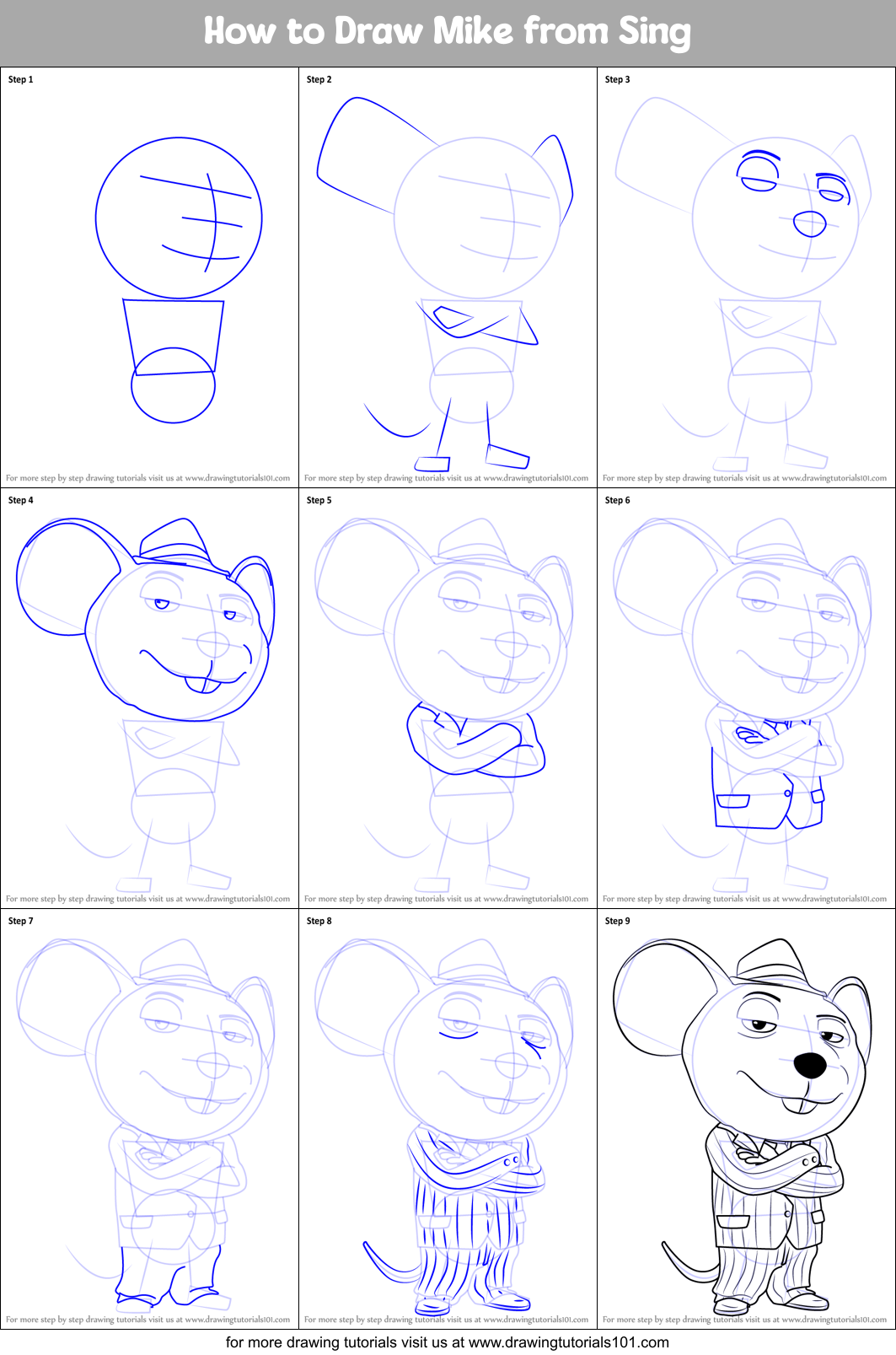 How to Draw Mike from Sing Printable Step by Step