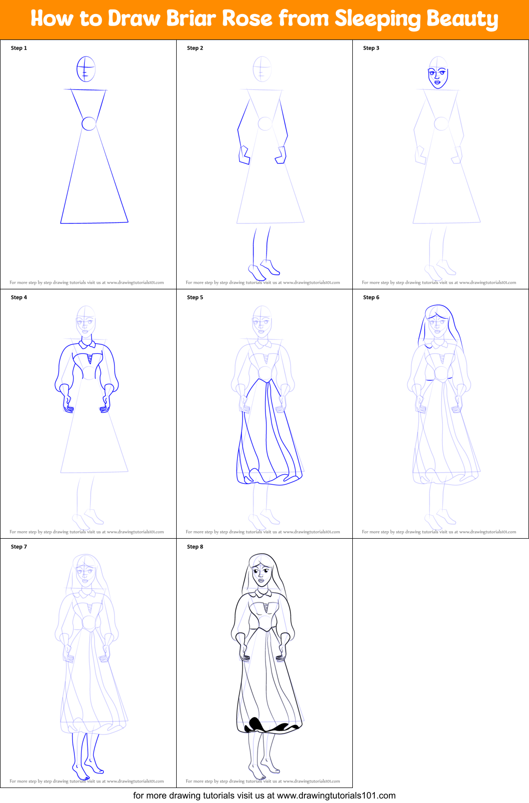 How to Draw Briar Rose from Sleeping Beauty Printable Step by Step