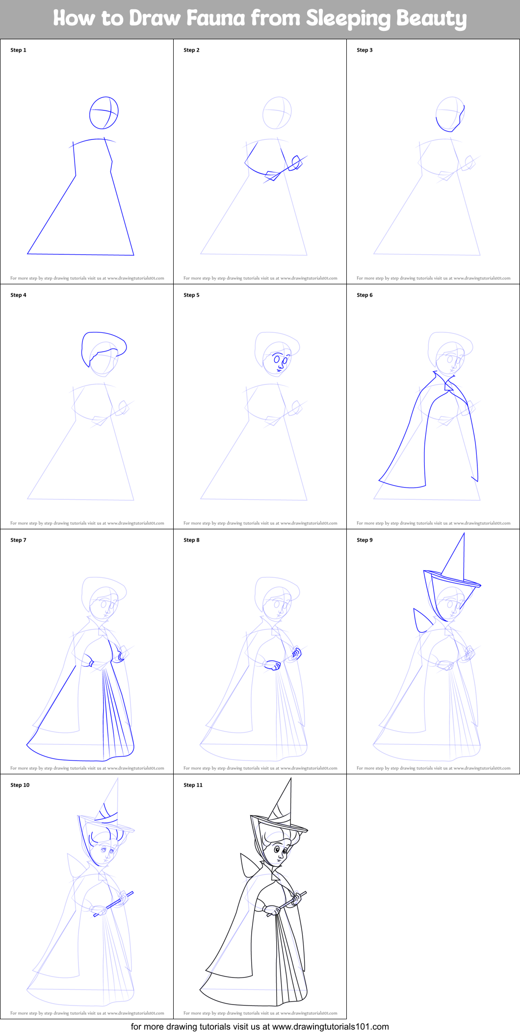 How to Draw Fauna from Sleeping Beauty Printable Step by Step