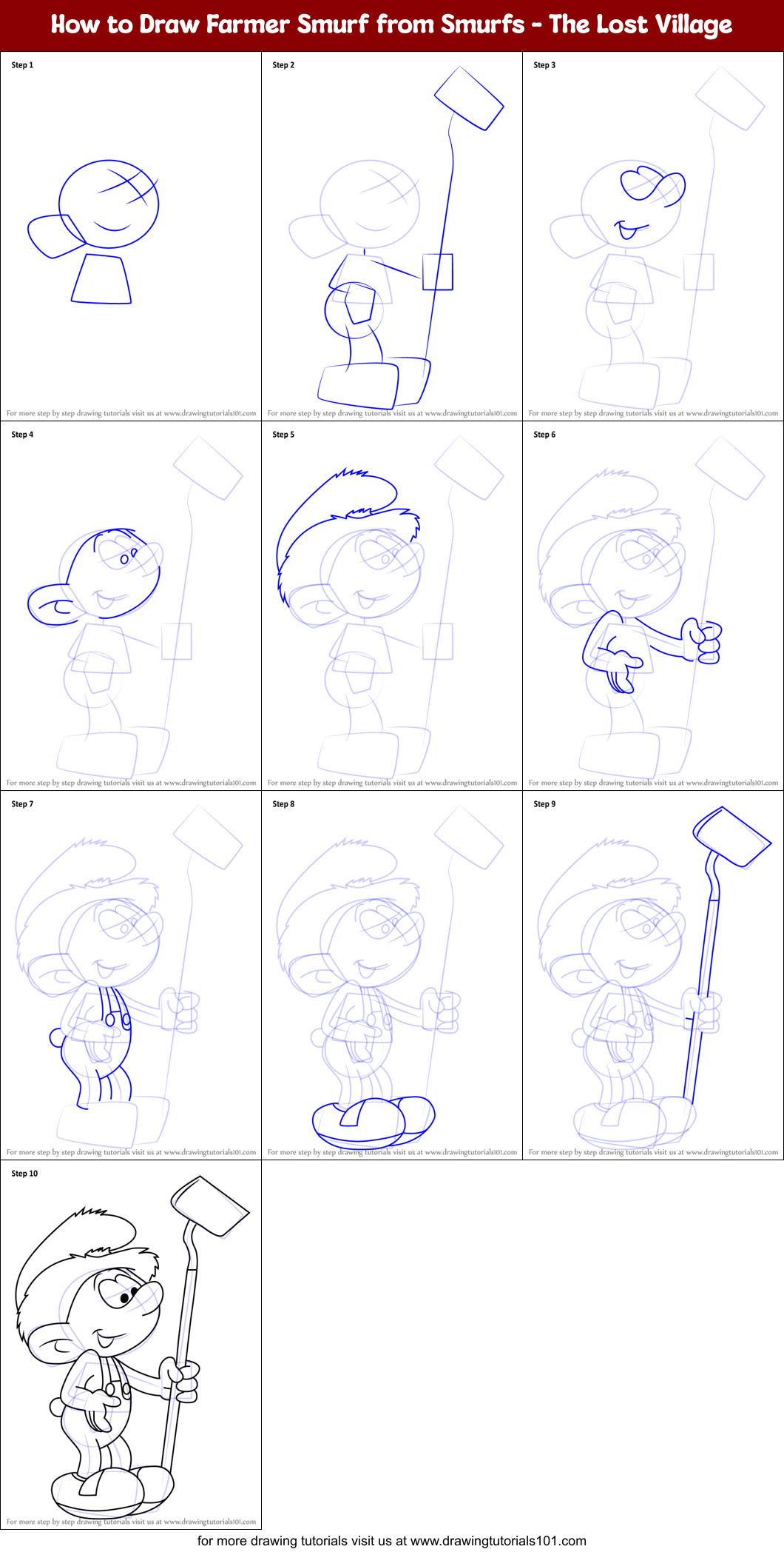 How to Draw Farmer Smurf from Smurfs - The Lost Village Printable Step by Step