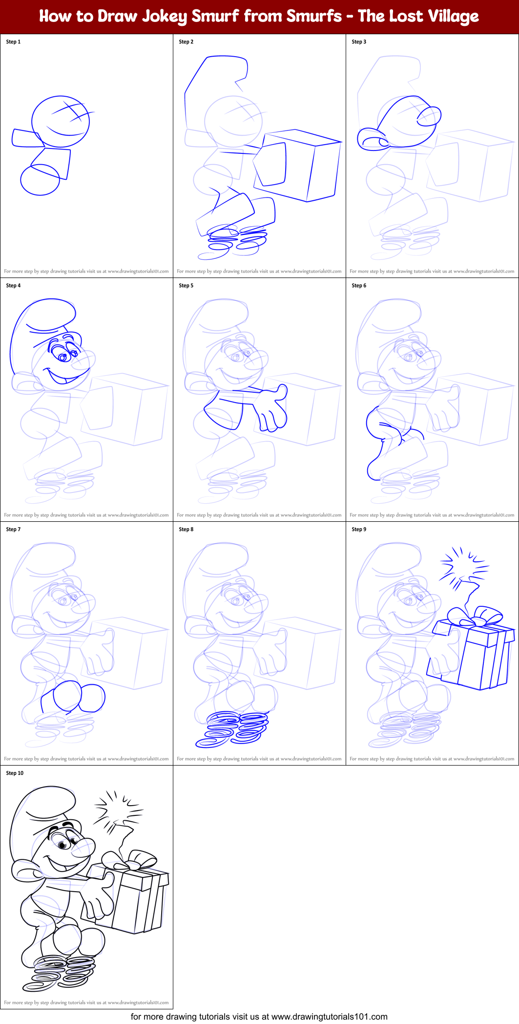 How to Draw Jokey Smurf from Smurfs - The Lost Village Printable Step by Step