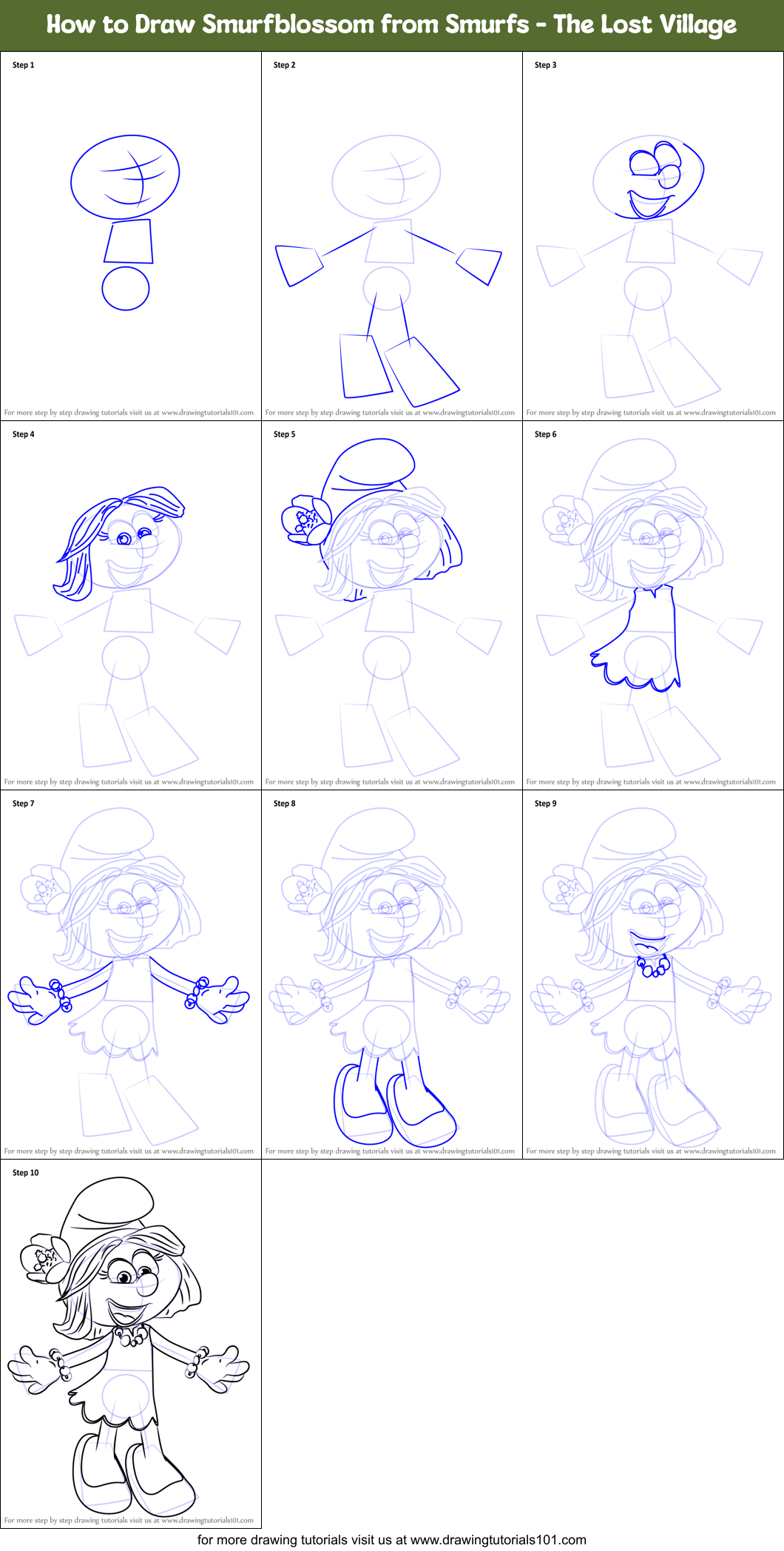 How to Draw Smurfblossom from Smurfs - The Lost Village Printable Step by Step