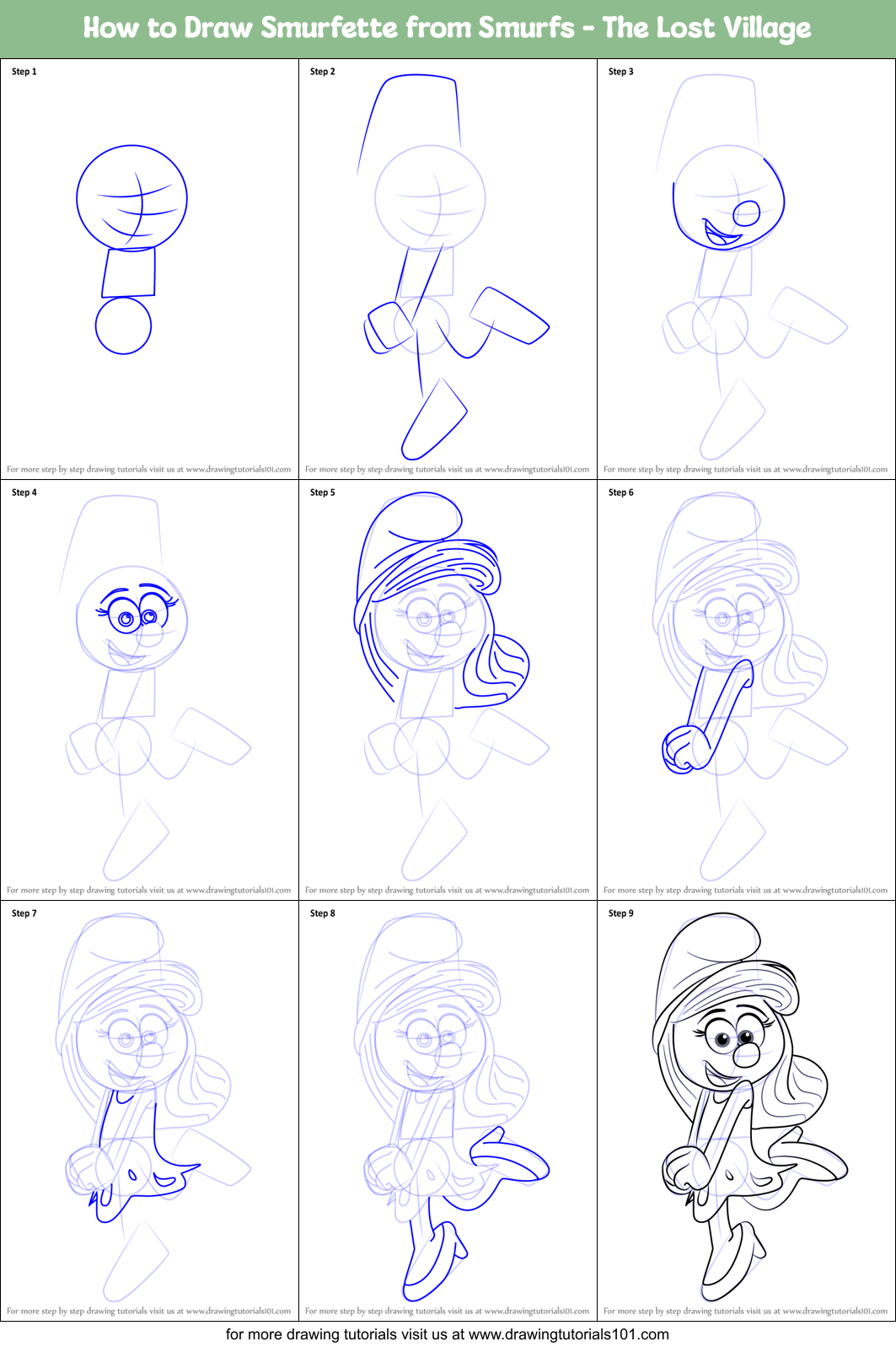 How to Draw Smurfette from Smurfs - The Lost Village Printable Step by Step