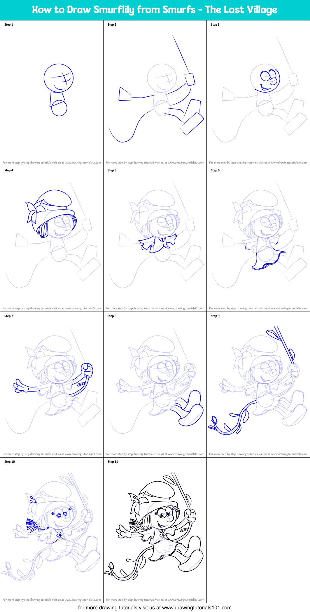 How to Draw Smurflily from Smurfs - The Lost Village Printable Step by Step