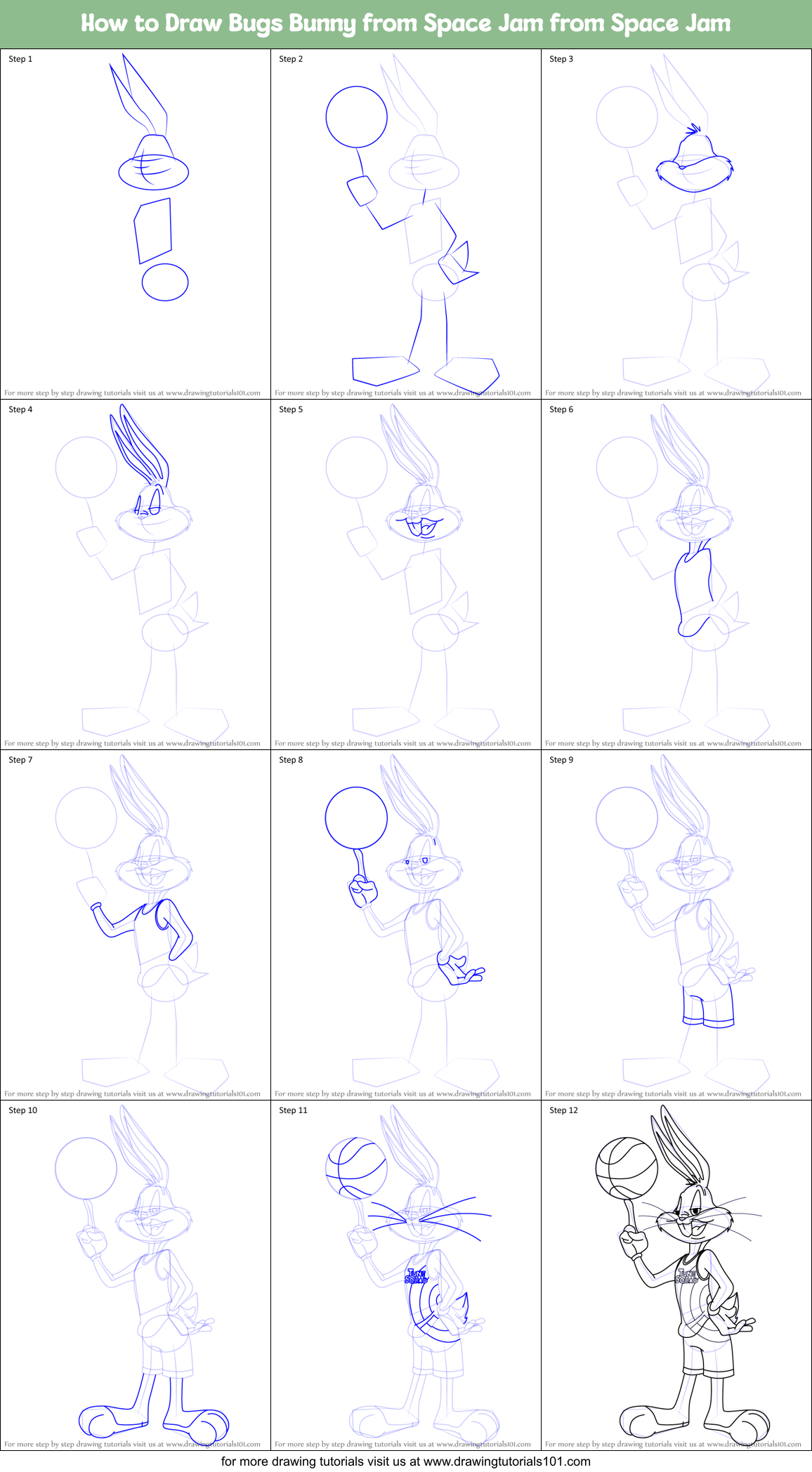 How to Draw Bugs Bunny from Space Jam from Space Jam Printable Step by Step