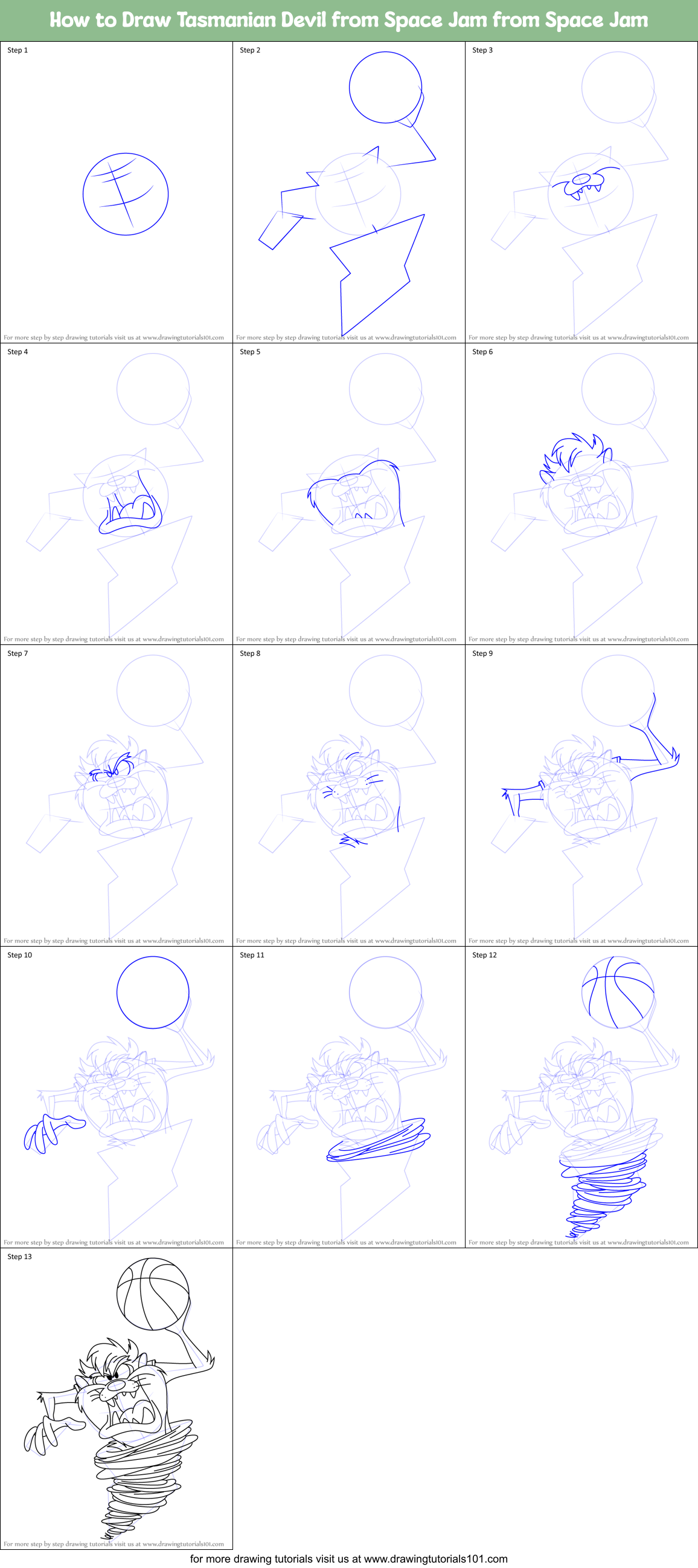 How to Draw Tasmanian Devil from Space Jam from Space Jam Printable Step by Step