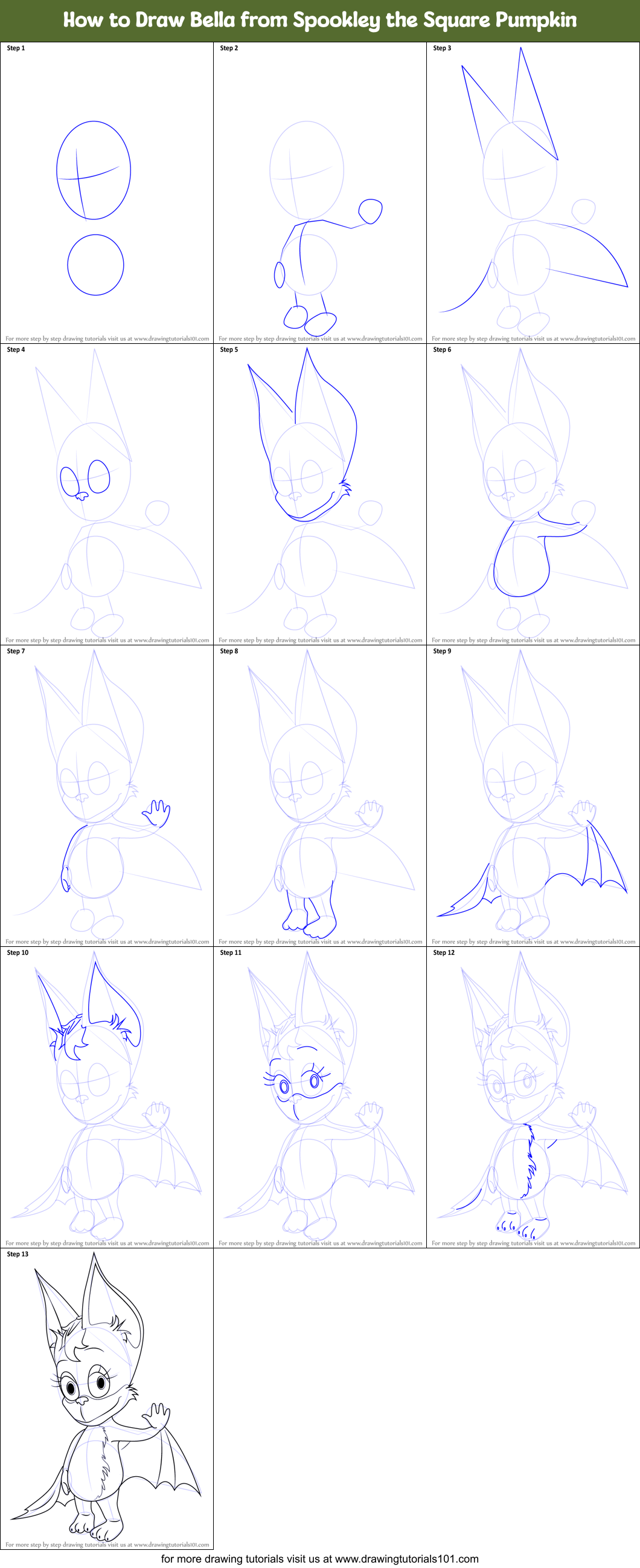 How to Draw Bella from Spookley the Square Pumpkin Printable Step by Step