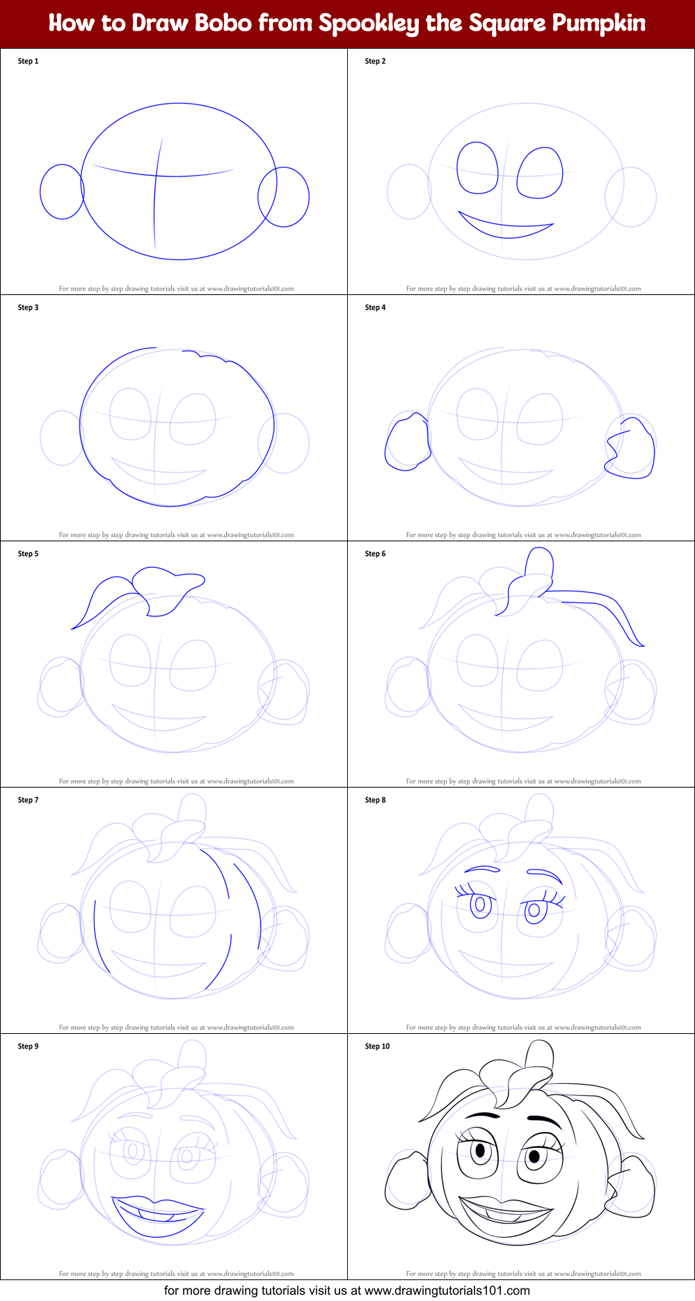 How to Draw Bobo from Spookley the Square Pumpkin Printable Step by Step