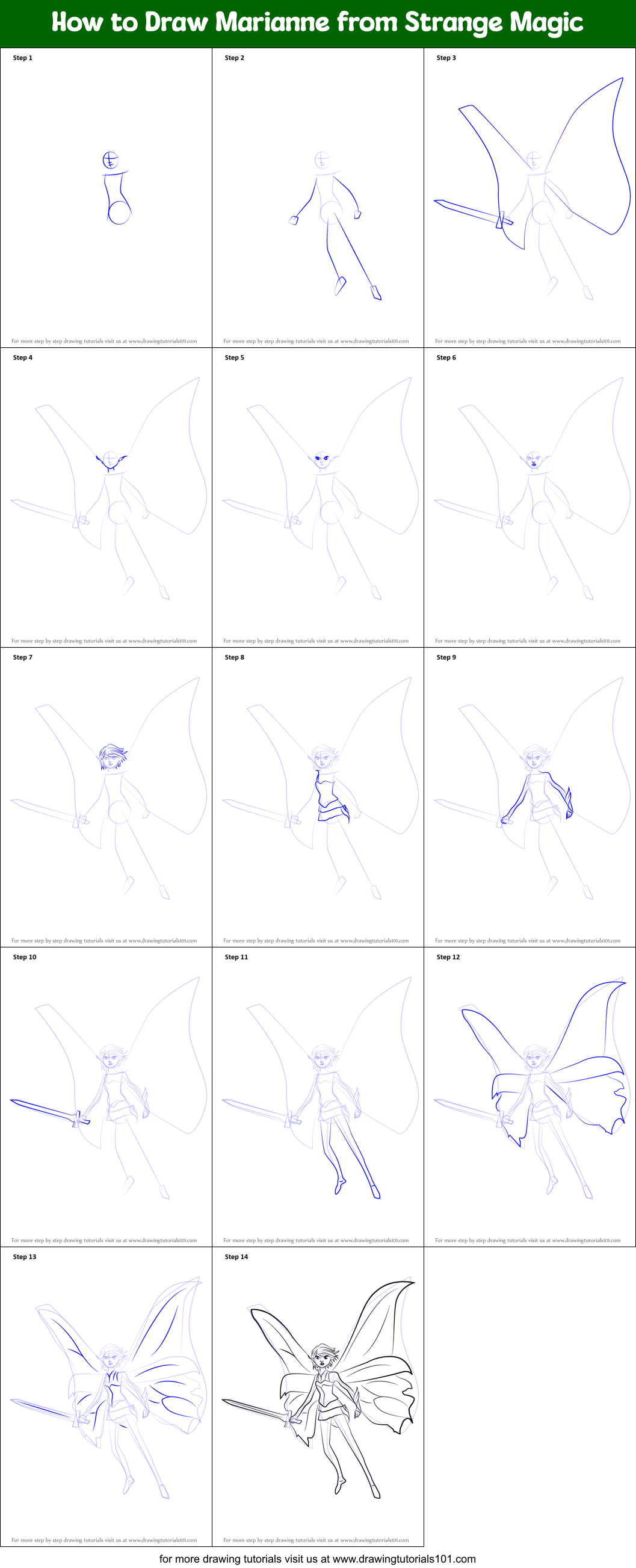 How to Draw Marianne from Strange Magic Printable Step by Step