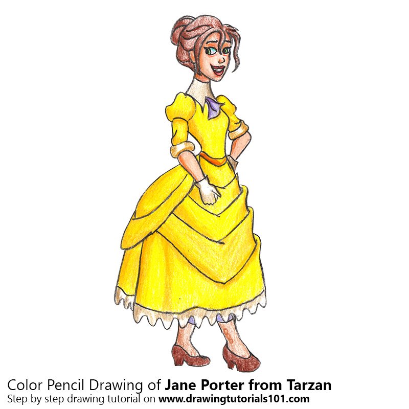 How to Draw Jane Porter from Tarzan by Color Pencils