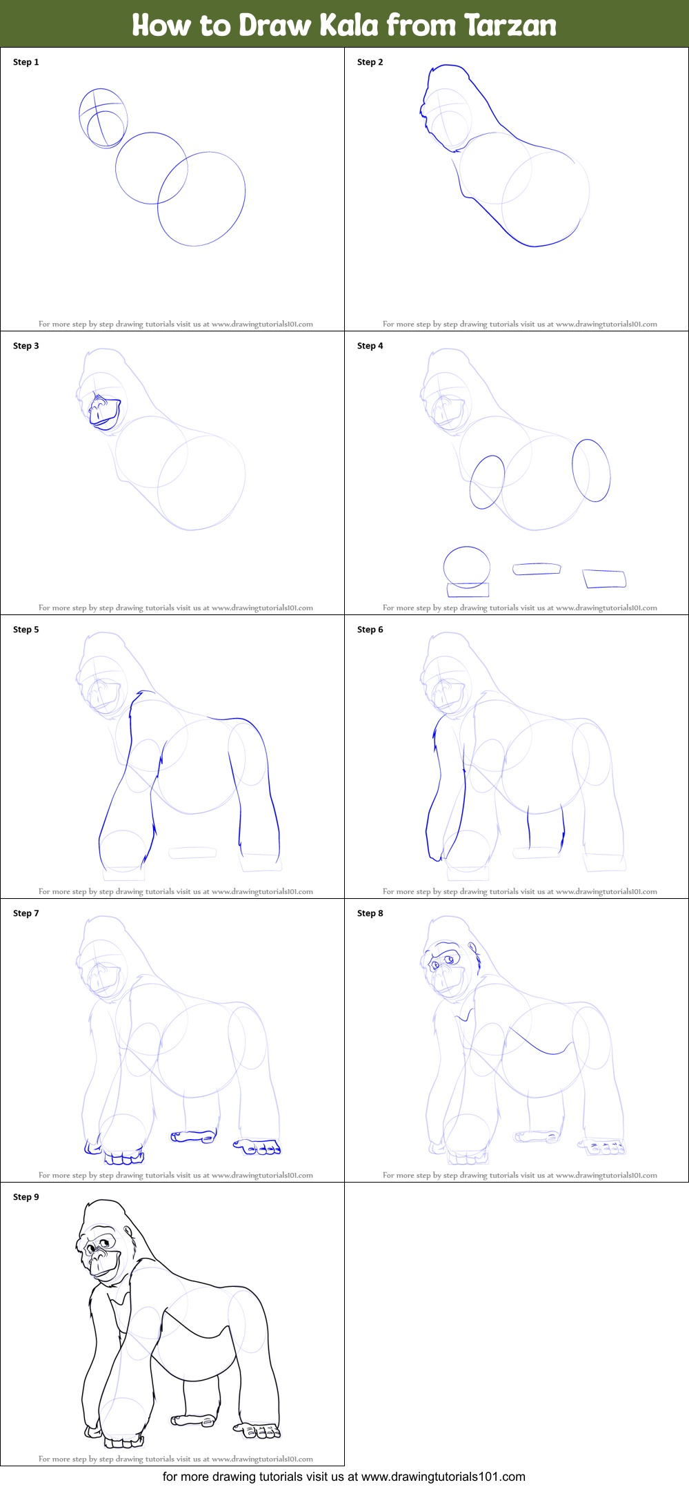 How to Draw Kala from Tarzan Printable Step by Step