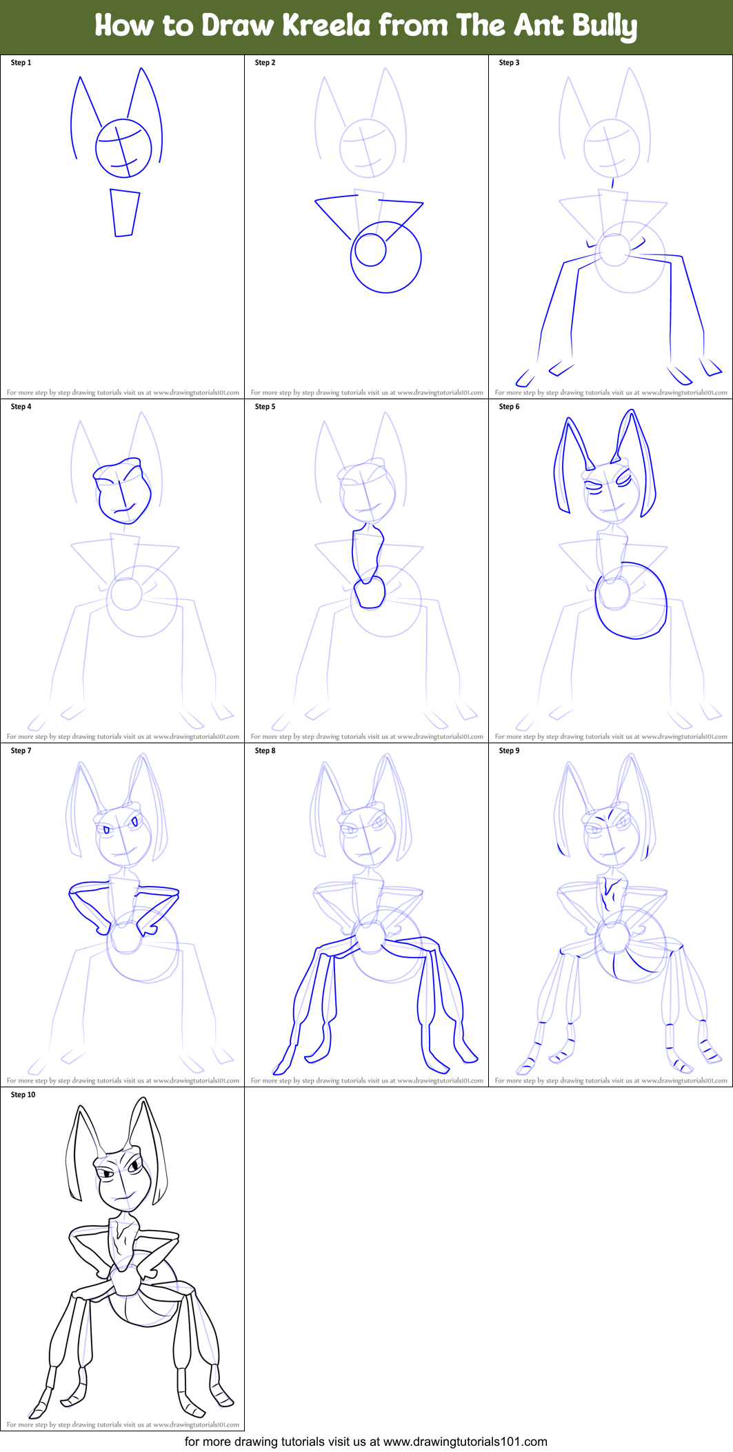 How to Draw Kreela from The Ant Bully Printable Step by Step