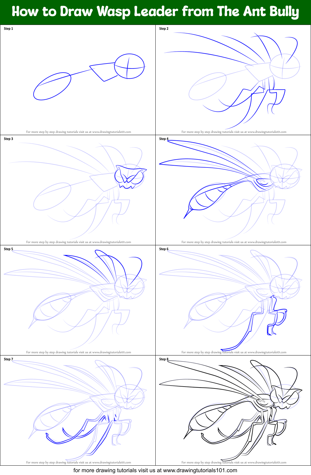 How to Draw Wasp Leader from The Ant Bully Printable Step by Step