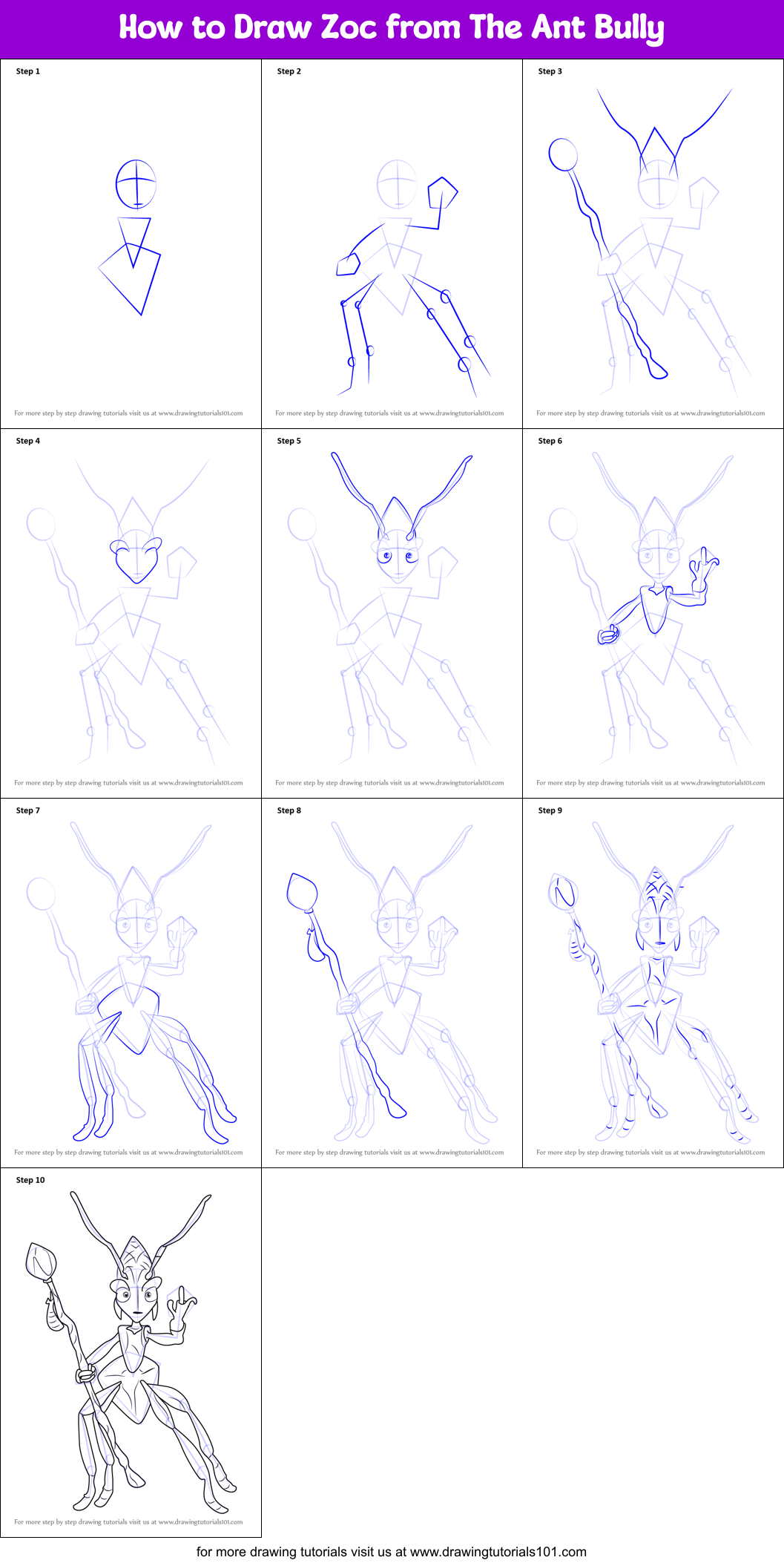 How to Draw Zoc from The Ant Bully Printable Step by Step