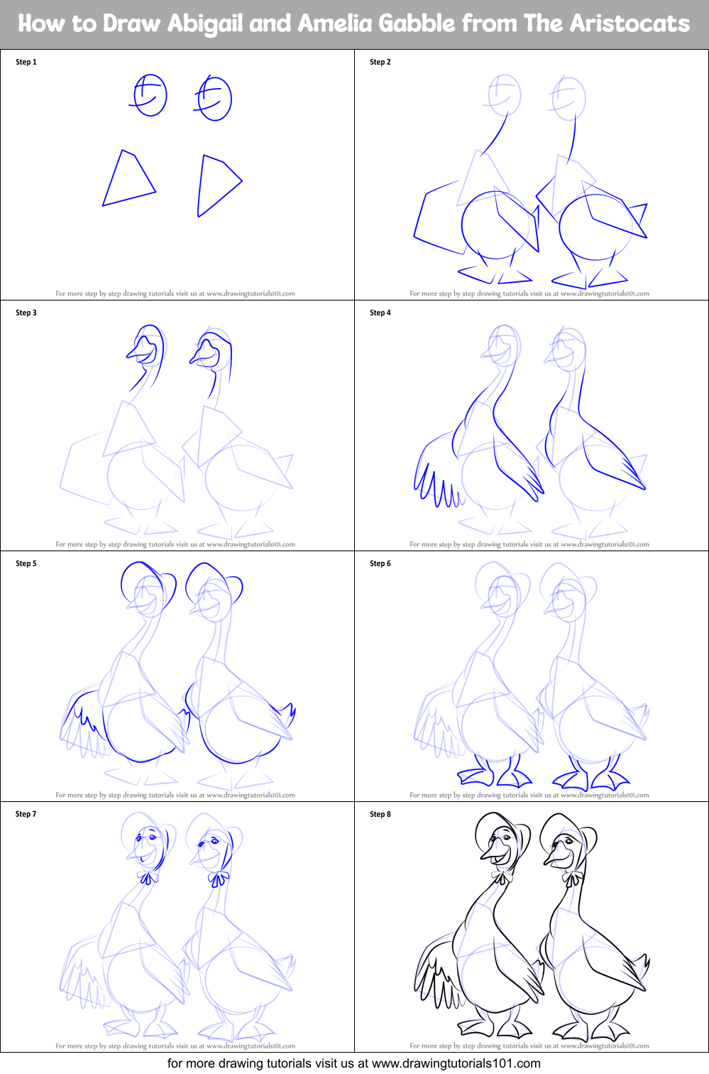 How to Draw Abigail and Amelia Gabble from The Aristocats Printable Step by Step