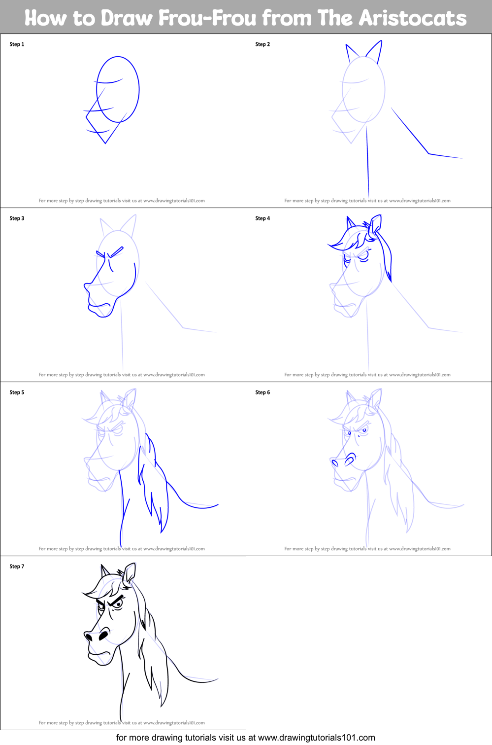 How to Draw Frou-Frou from The Aristocats Printable Step by Step