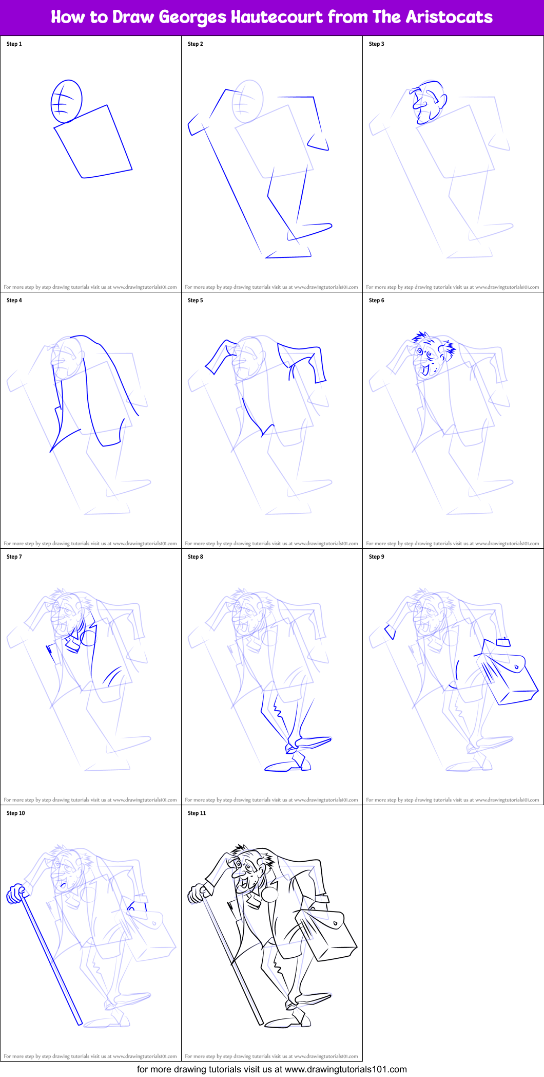 How to Draw Georges Hautecourt from The Aristocats Printable Step by Step