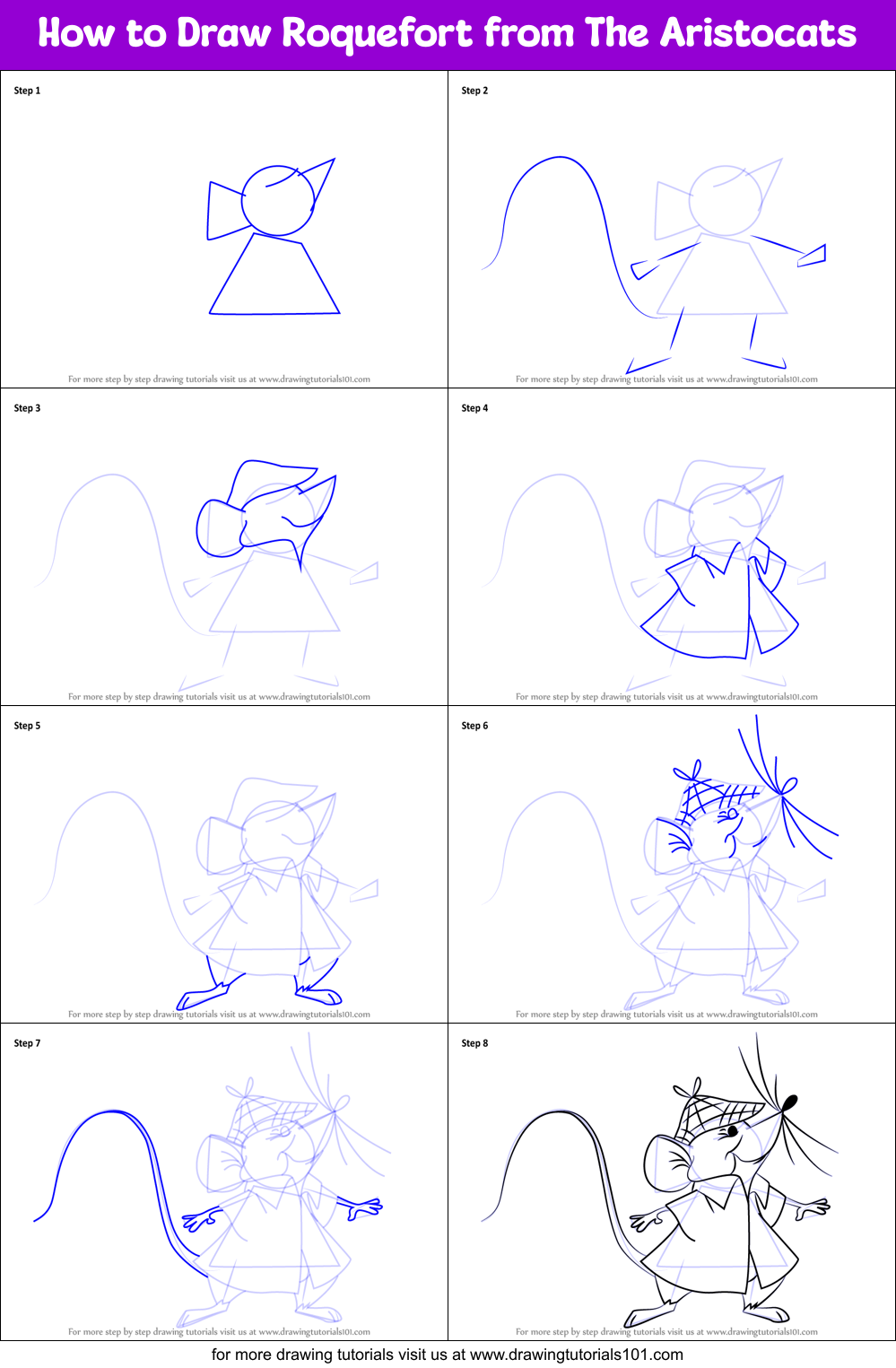How to Draw Roquefort from The Aristocats Printable Step by Step