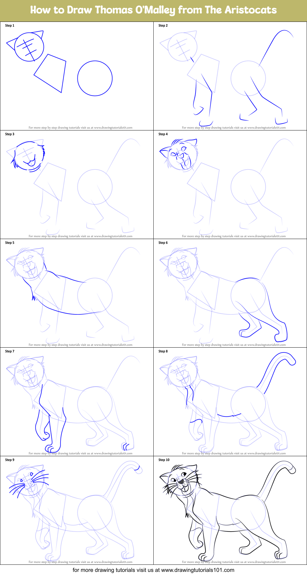How to Draw Thomas O'Malley from The Aristocats Printable Step by Step