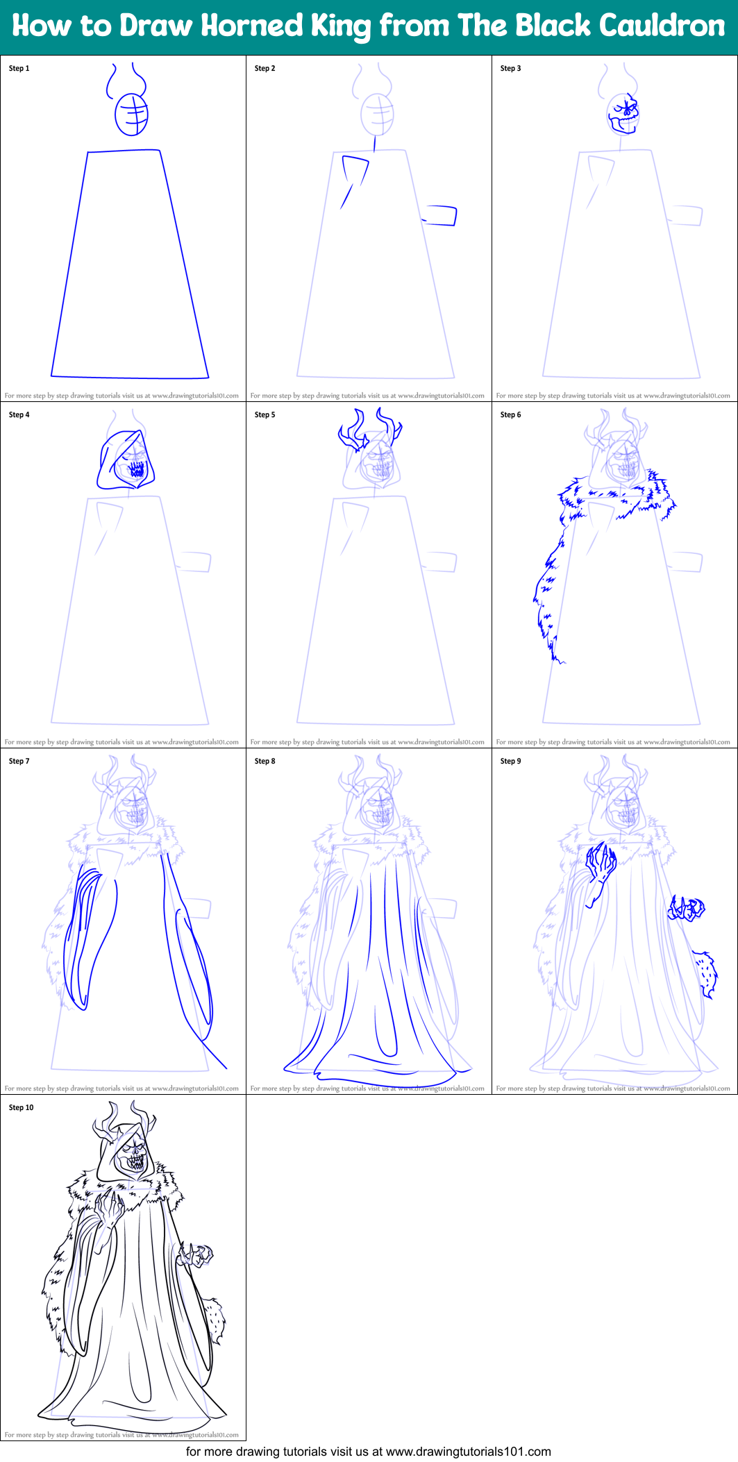 How to Draw Horned King from The Black Cauldron Printable Step by Step