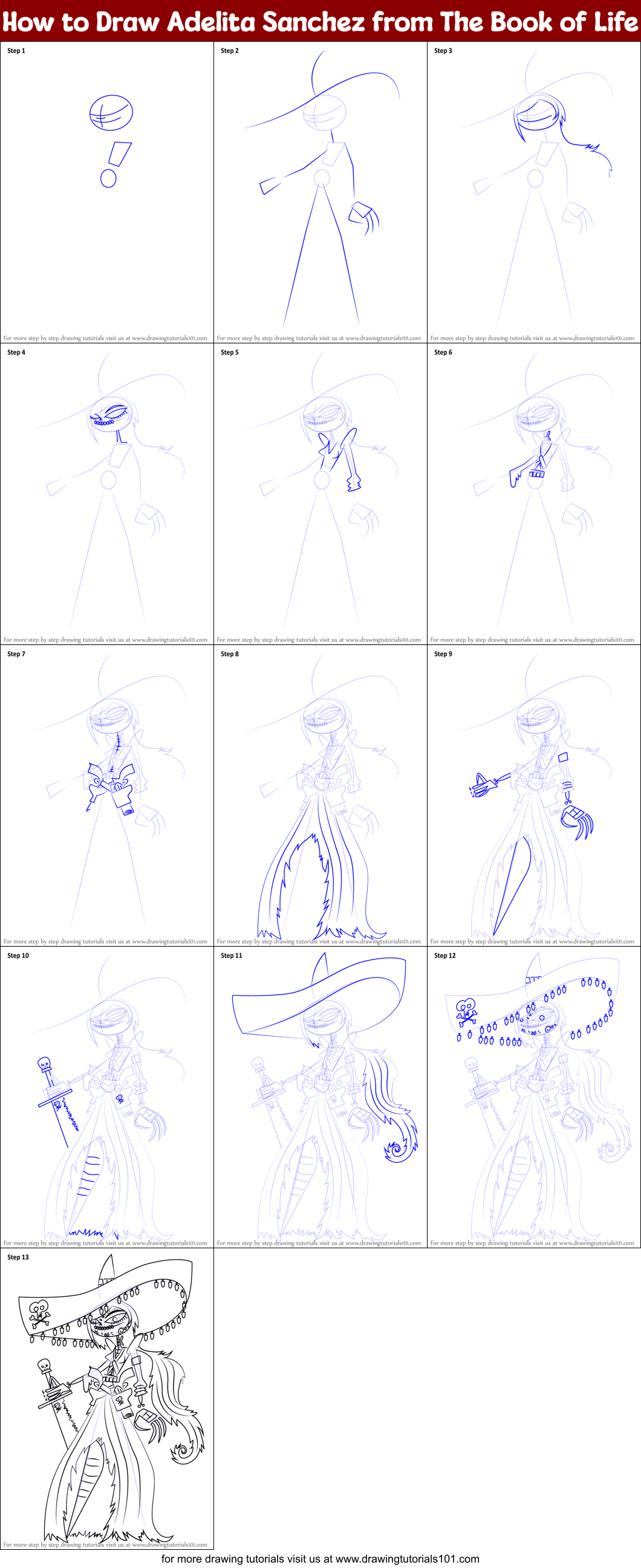 How to Draw Adelita Sanchez from The Book of Life Printable Step by Step