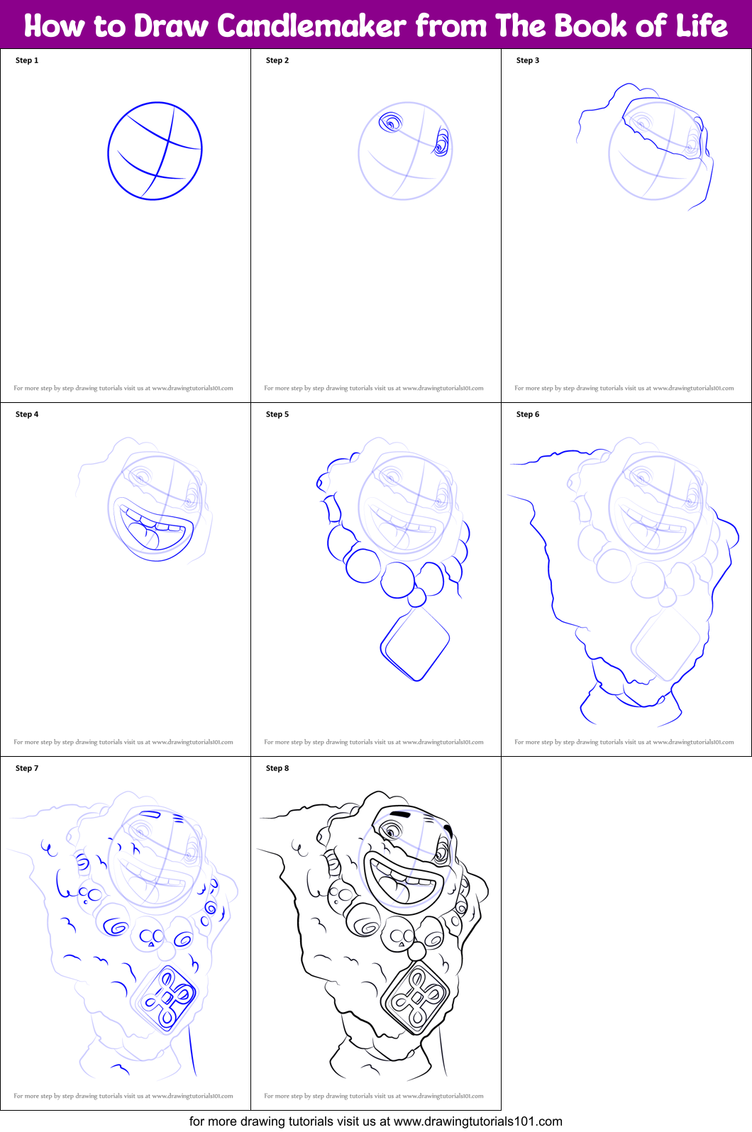 How to Draw Candlemaker from The Book of Life Printable Step by Step