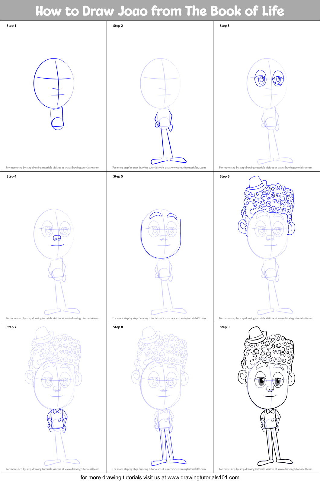 How to Draw Joao from The Book of Life Printable Step by Step