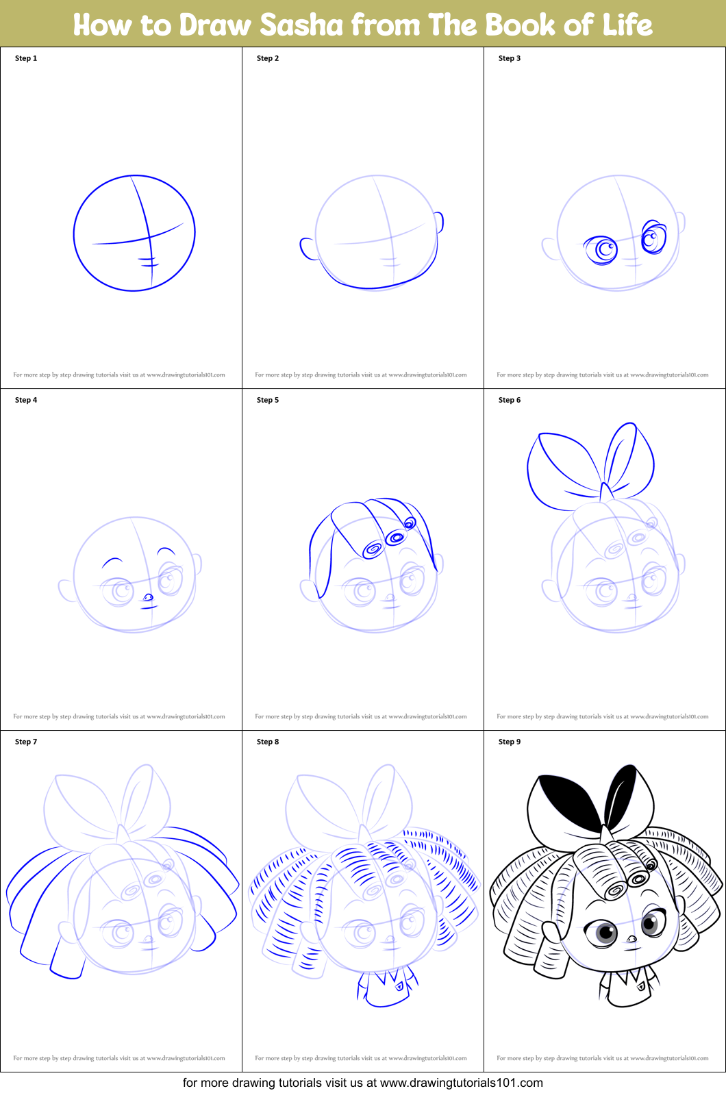 How to Draw Sasha from The Book of Life Printable Step by Step