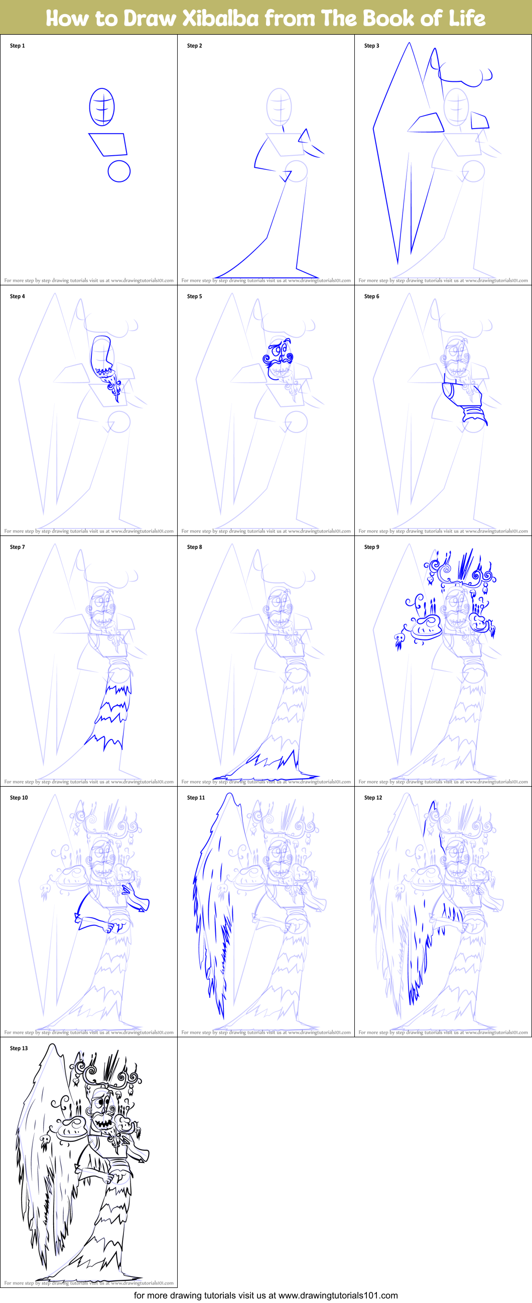 How to Draw Xibalba from The Book of Life Printable Step by Step