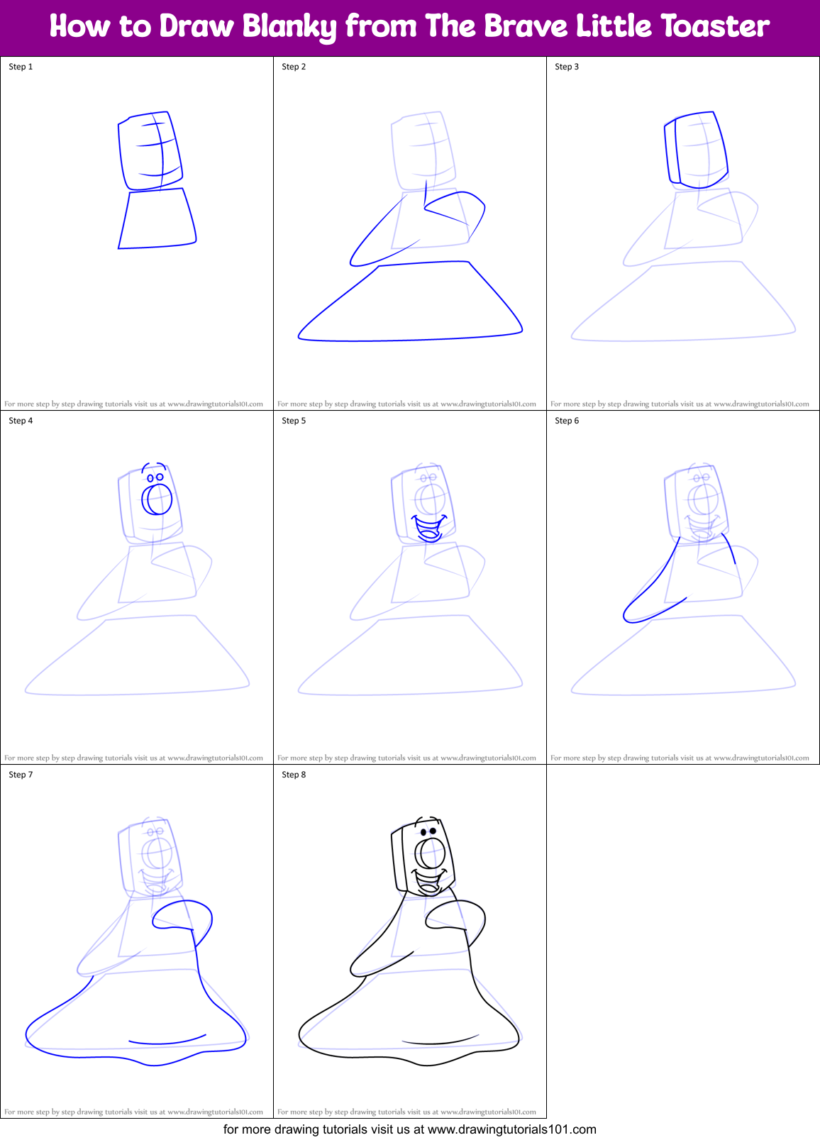 How to Draw Blanky from The Brave Little Toaster Printable Step by Step