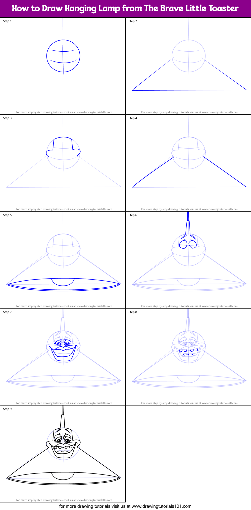 How to Draw Hanging Lamp from The Brave Little Toaster Printable Step by Step