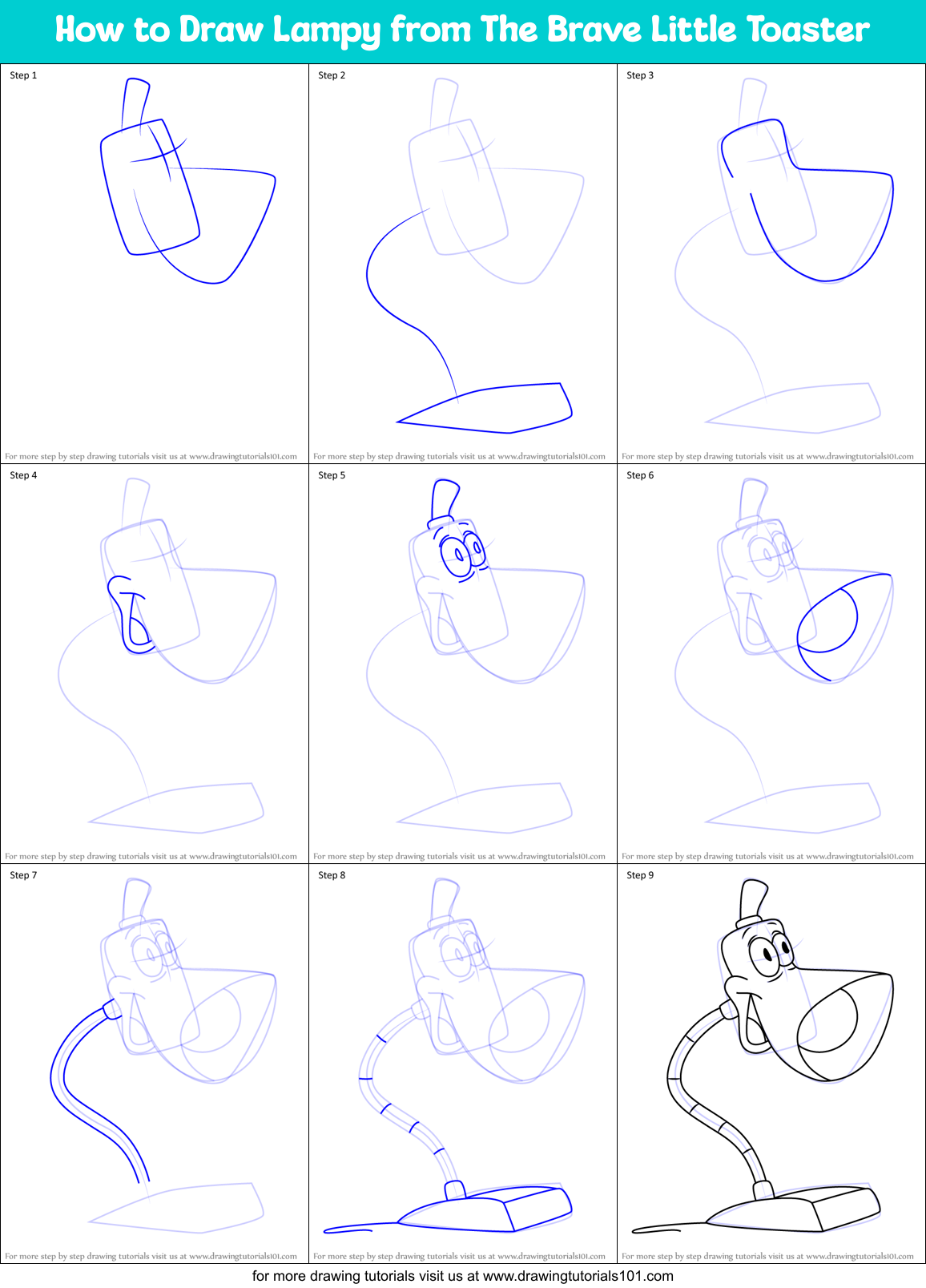 How to Draw Lampy from The Brave Little Toaster Printable Step by Step