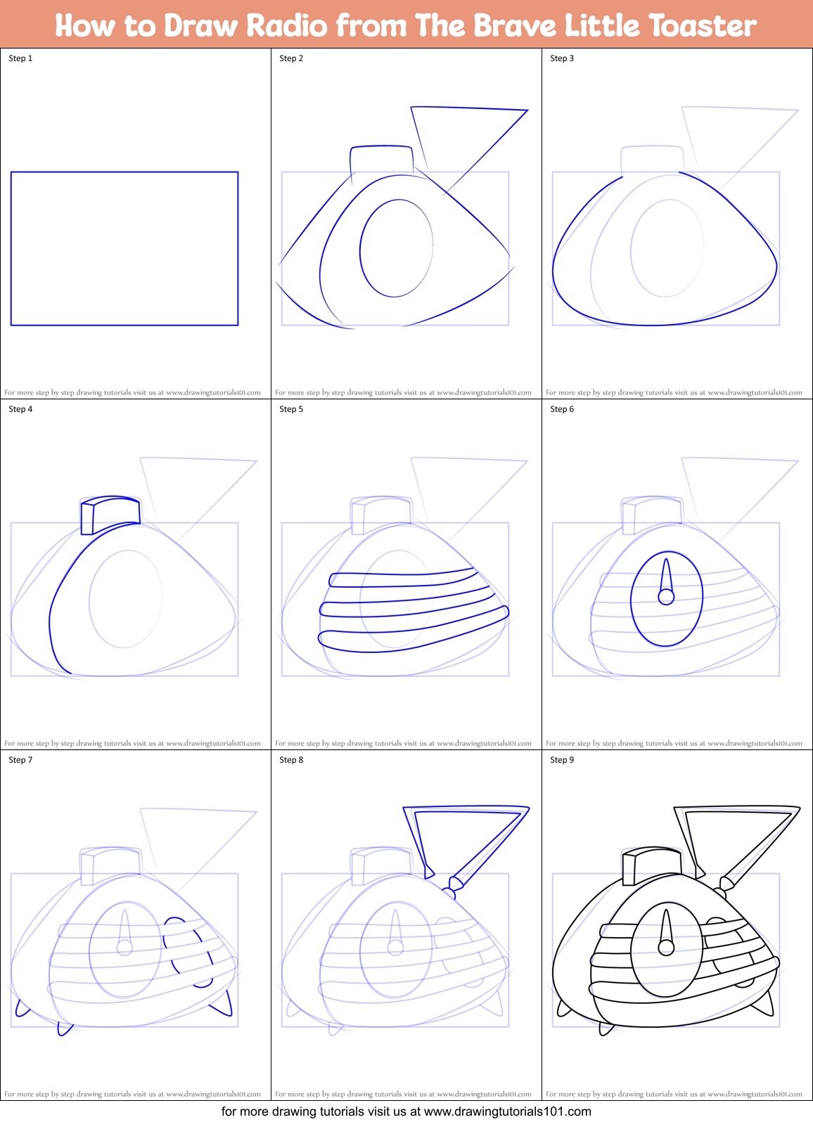 How to Draw Radio from The Brave Little Toaster Printable Step by Step